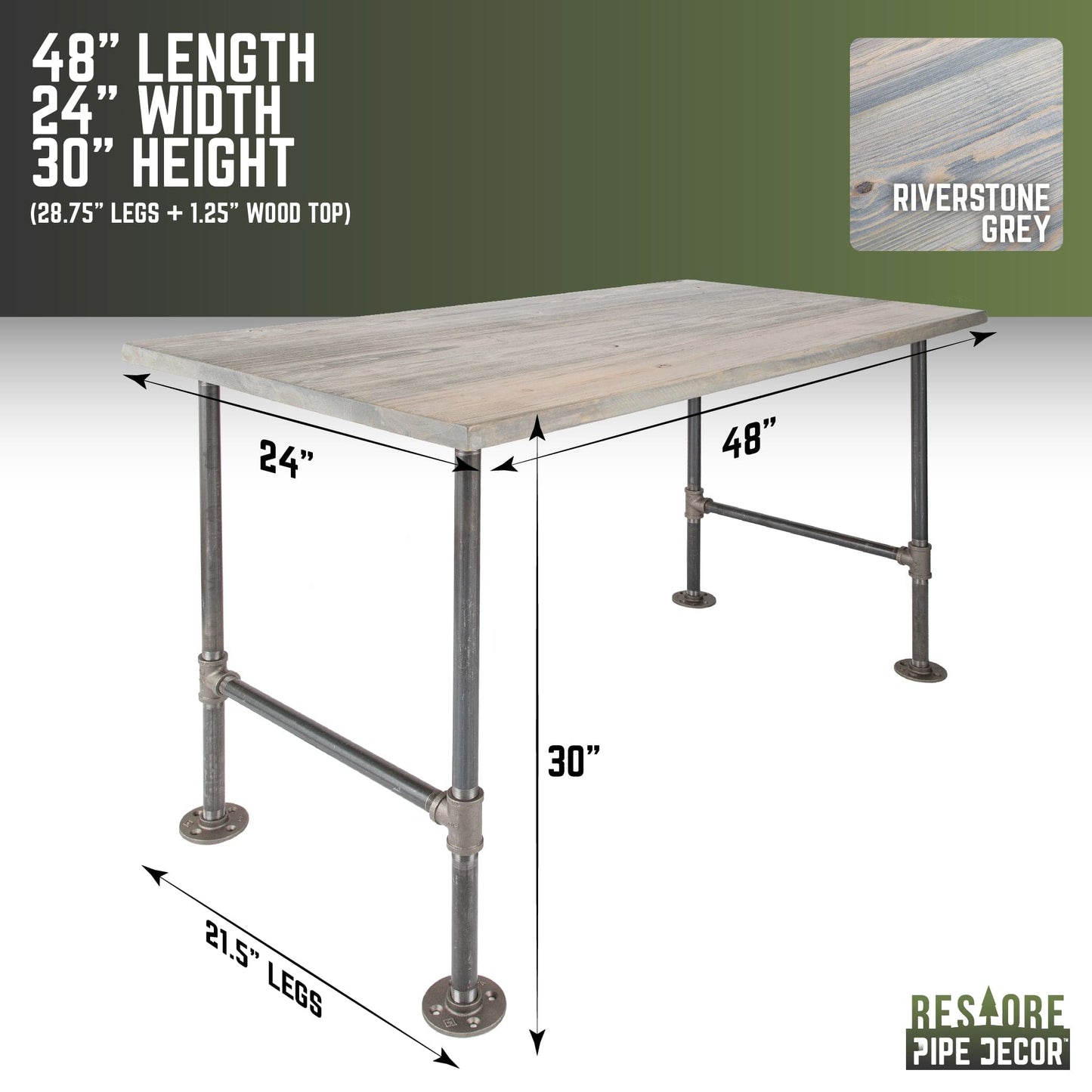 RESTORE Riverstone Grey Solid Wood Office Desk