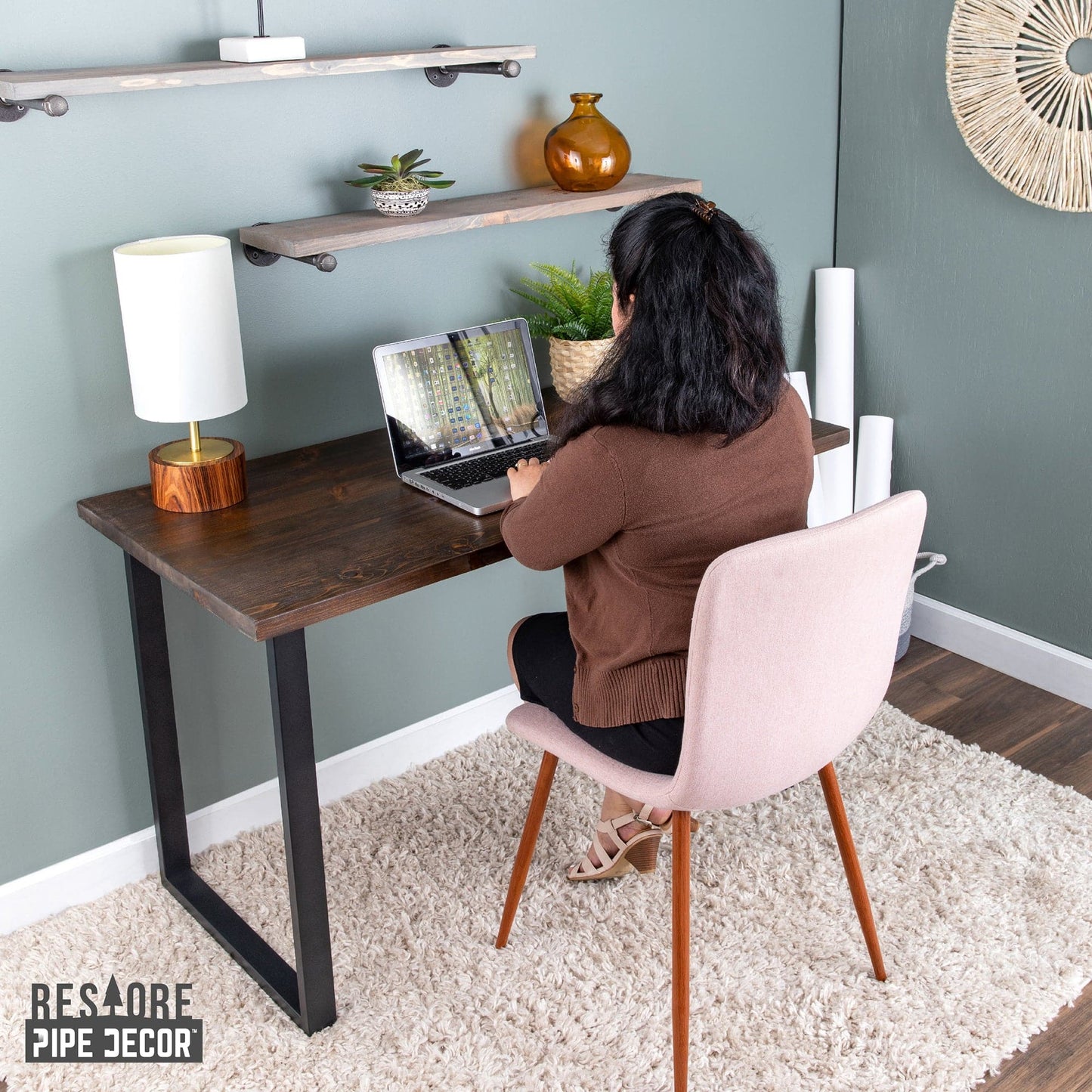 Skyline Boulder Black Solid Wood Desk with 28 in. Landscape Legs