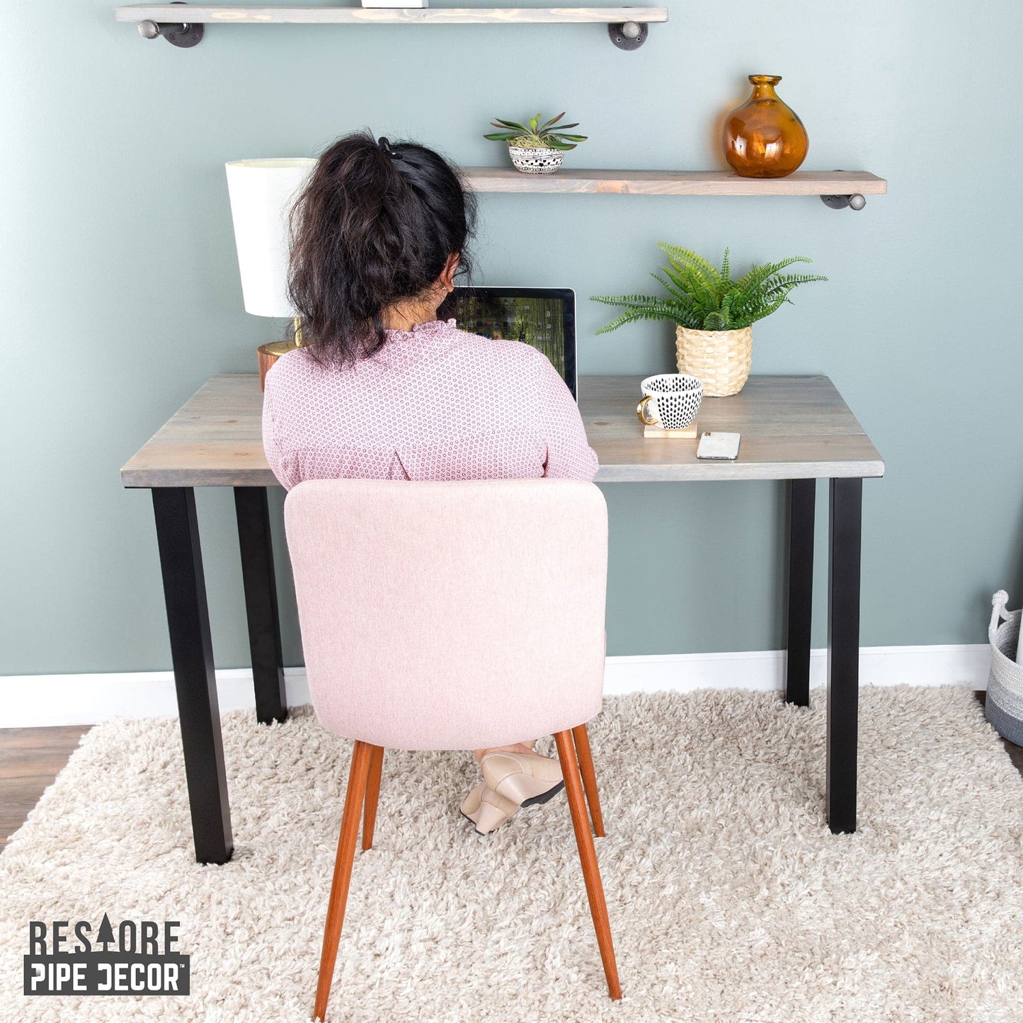 Skyline Riverstone Grey Solid Wood Desk with 28 in. High-Rise Legs