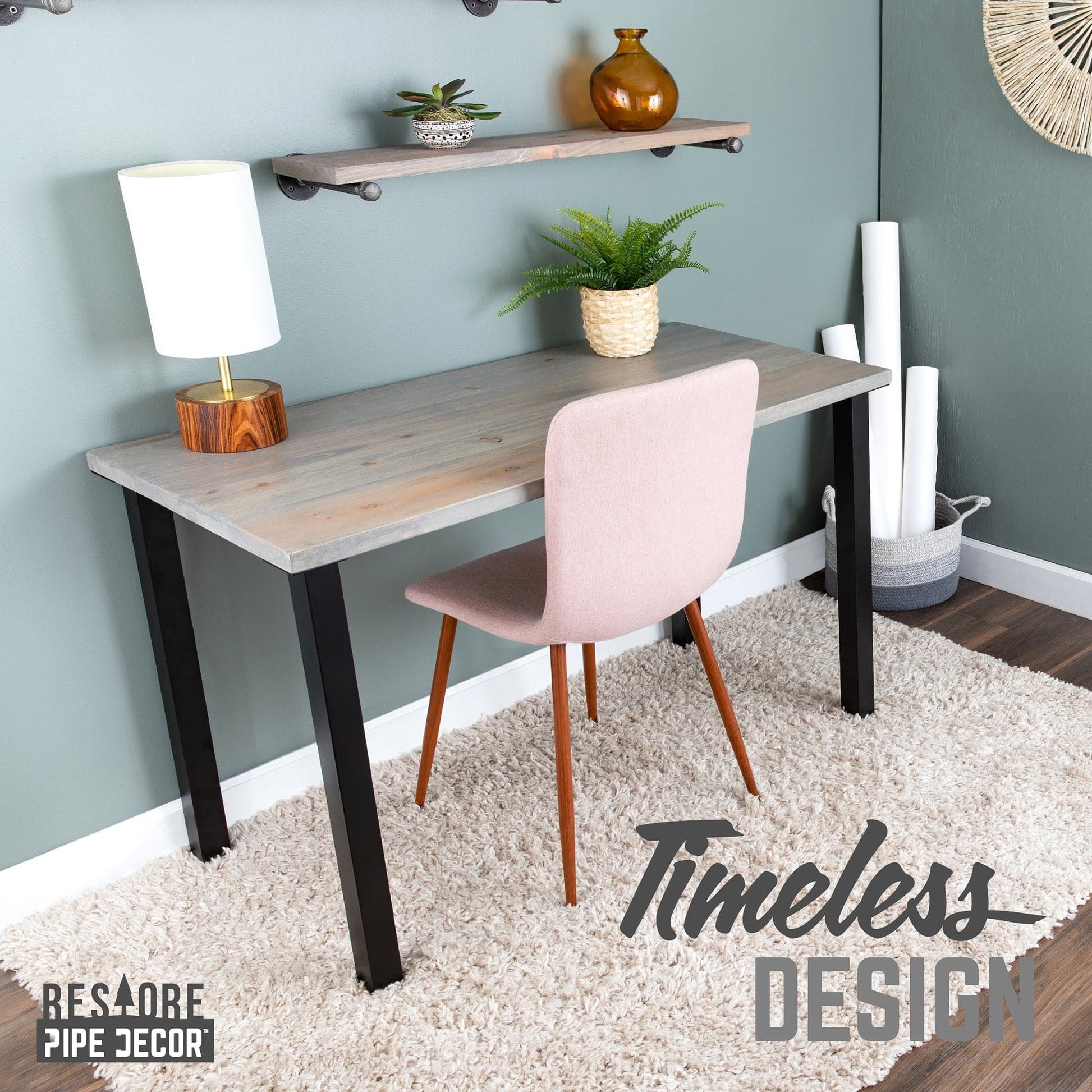 Skyline Riverstone Grey Solid Wood Desk with 28 in. High-Rise Legs