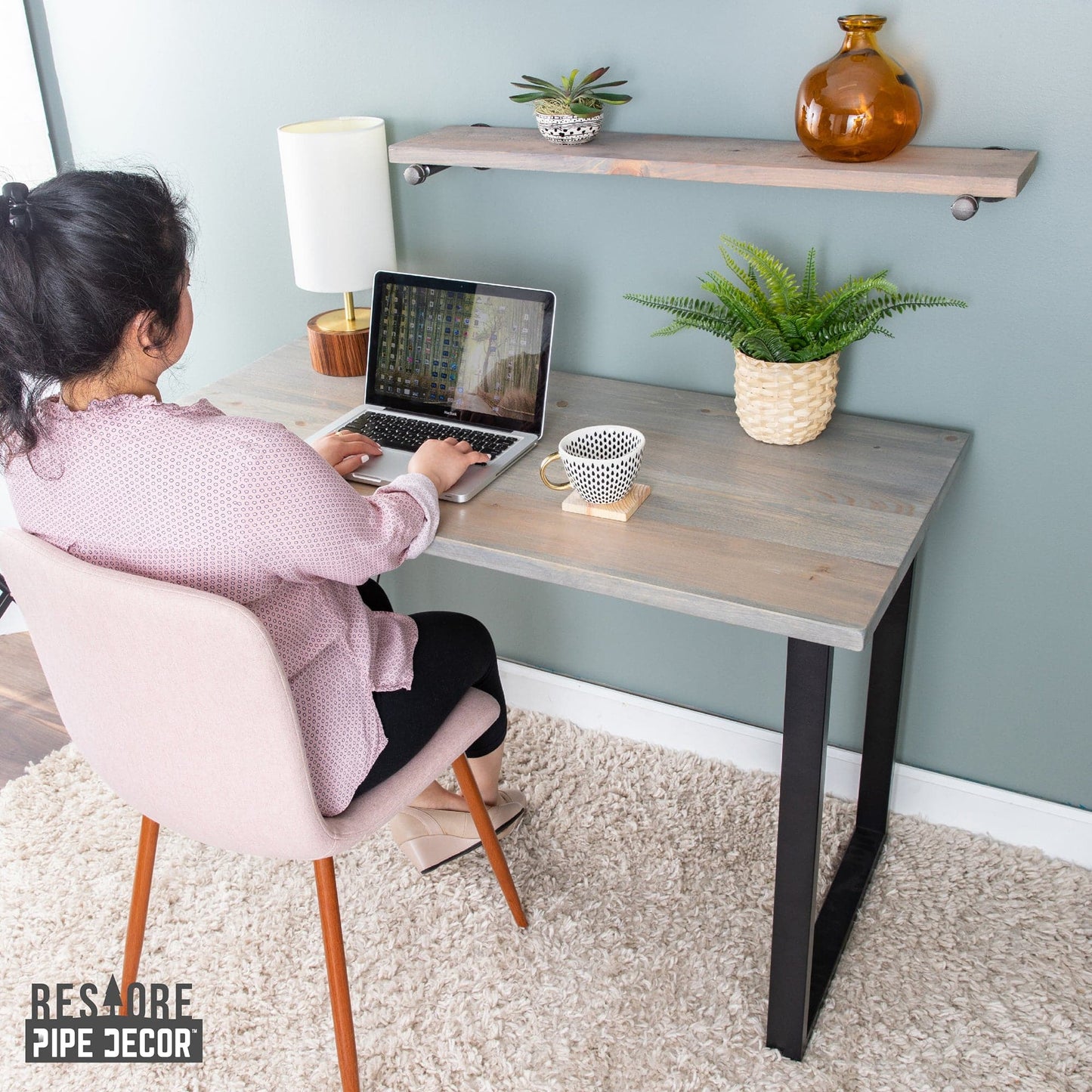 Skyline Riverstone Grey Solid Wood Desk with 28 in. Landscape Legs