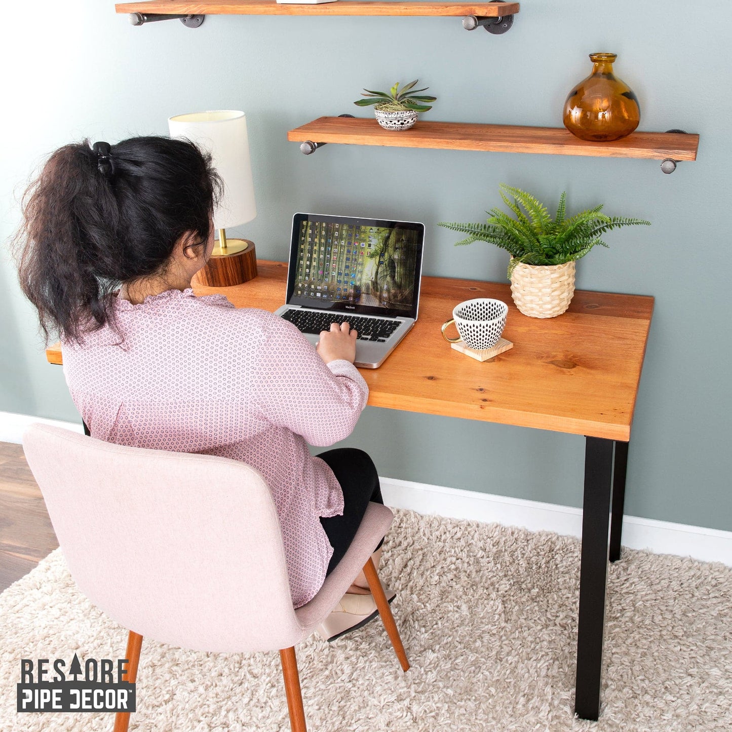 Skyline Sunset Cedar Solid Wood Desk with 28 in. High-Rise Legs