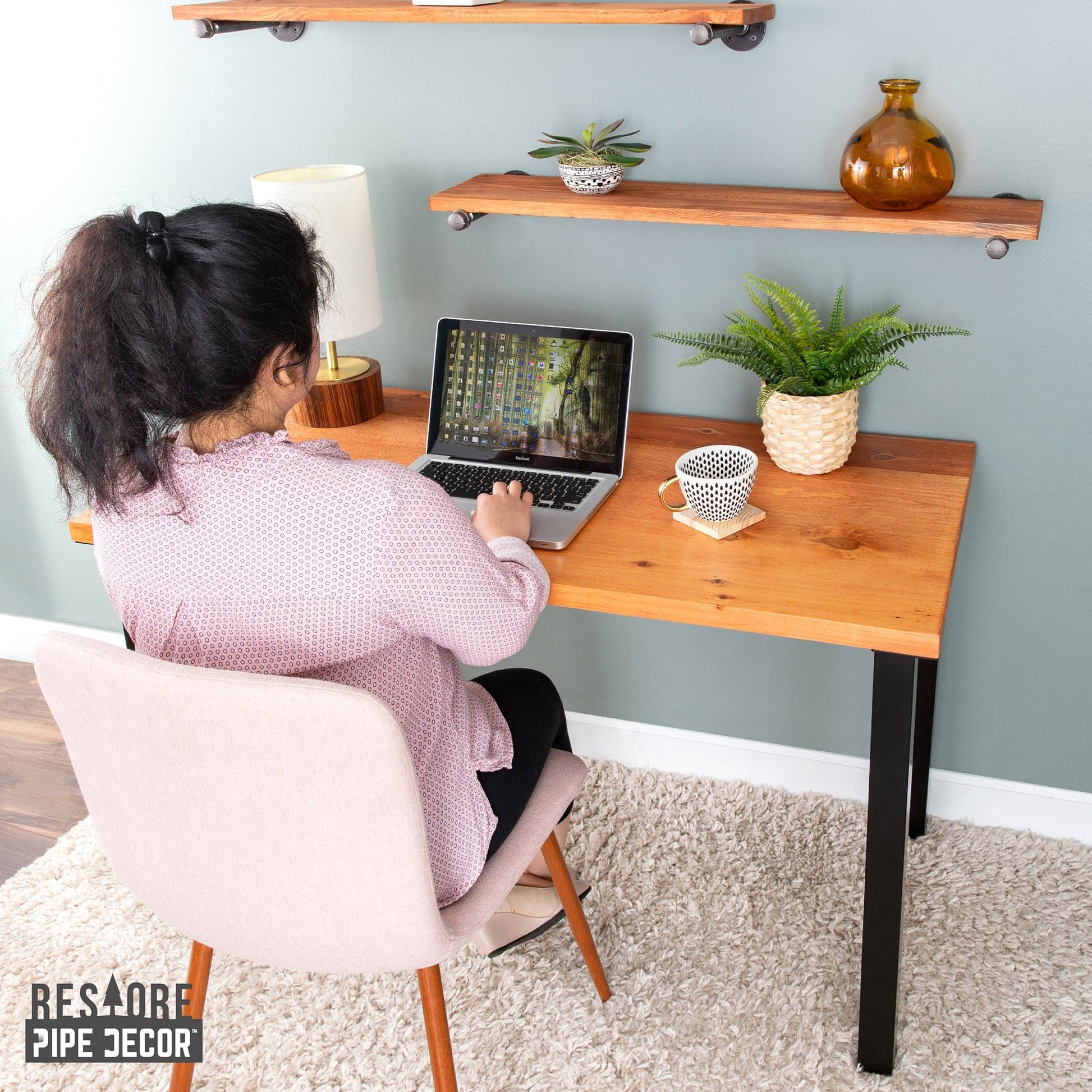 Skyline Sunset Cedar Solid Wood Desk with 28 in. High-Rise Legs