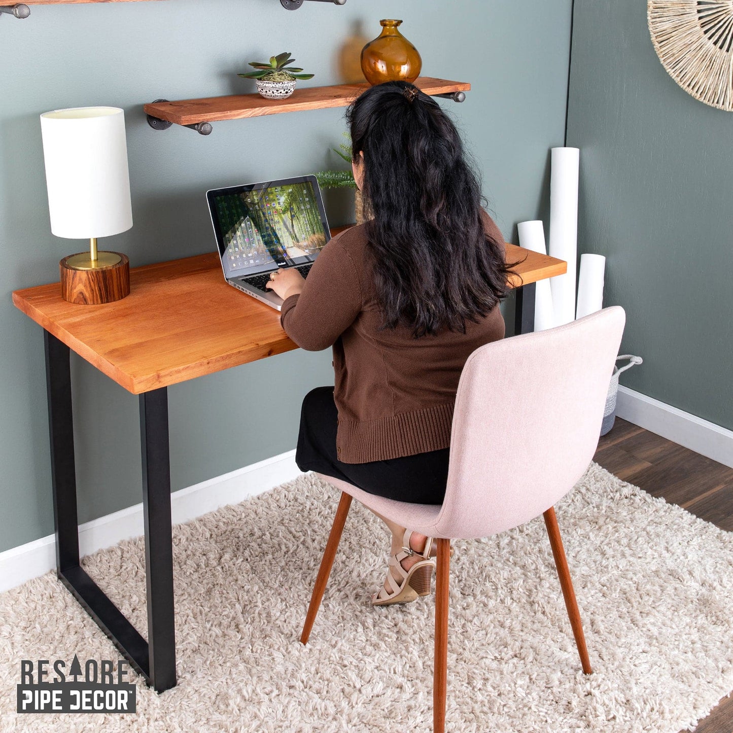 Skyline Sunset Cedar Solid Wood Desk with 28 in. Landscape Legs