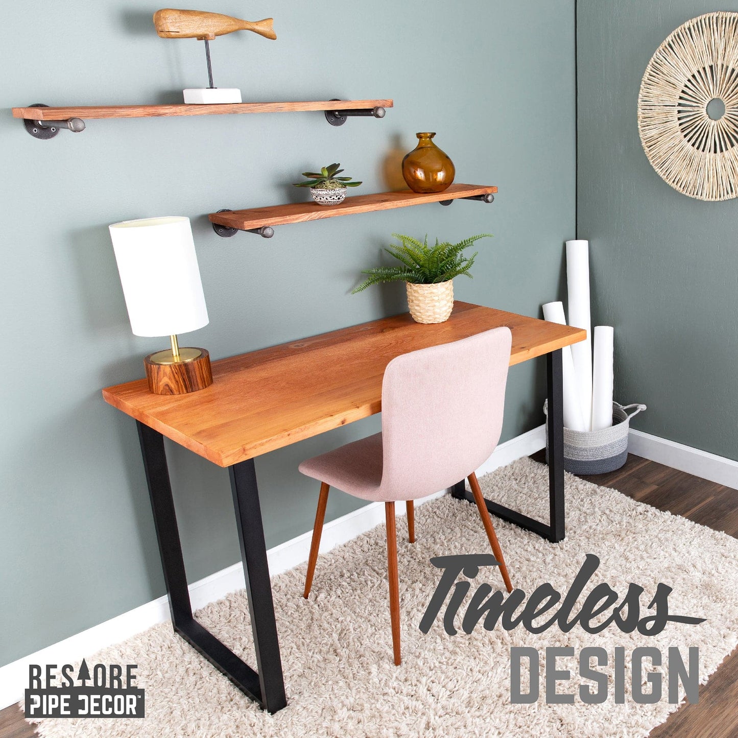 Skyline Sunset Cedar Solid Wood Desk with 28 in. Landscape Legs