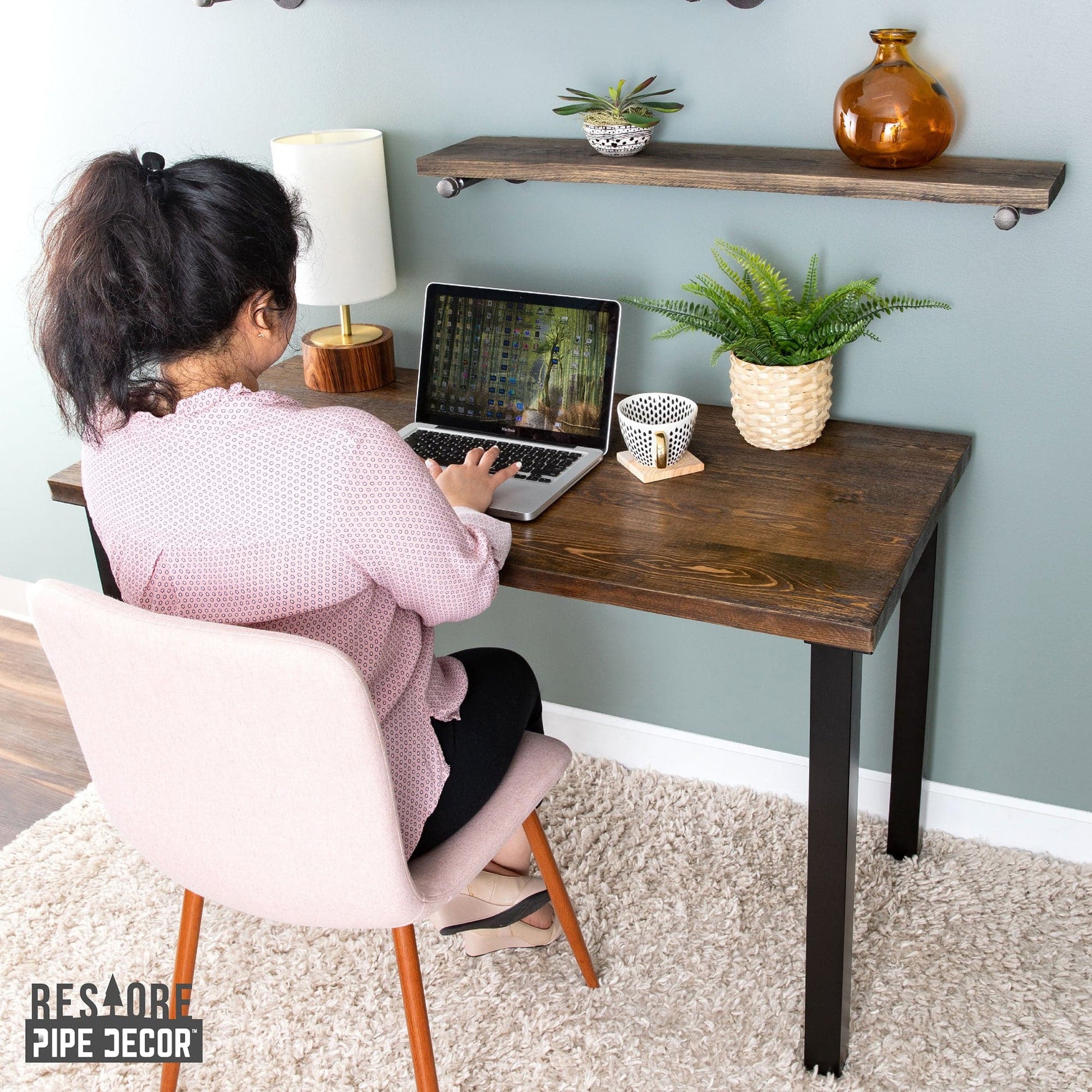 Skyline Trail Brown Solid Wood Desk with 28 in. High-Rise Legs