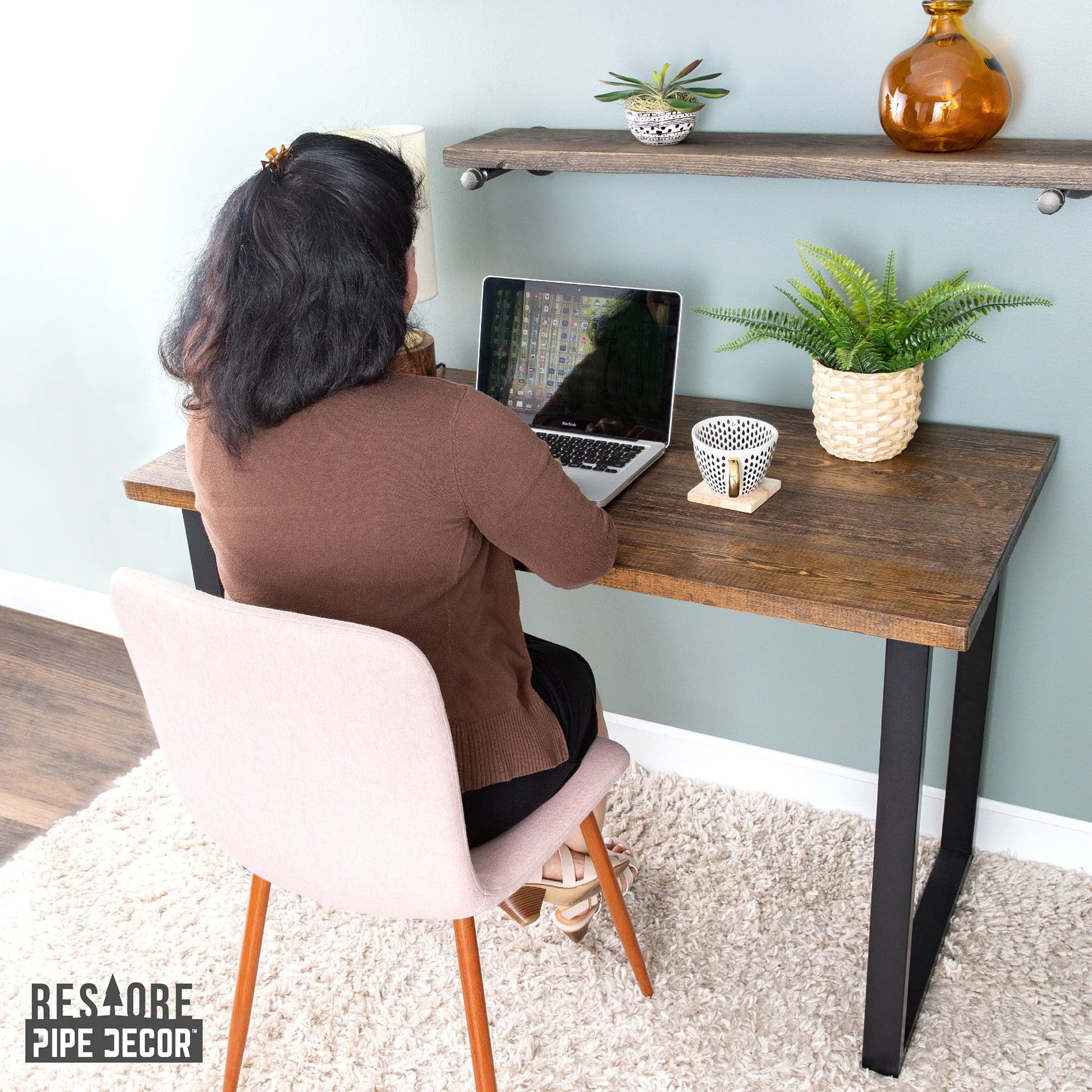 Skyline Trail Brown Solid Wood Desk with 28 in. Landscape Legs
