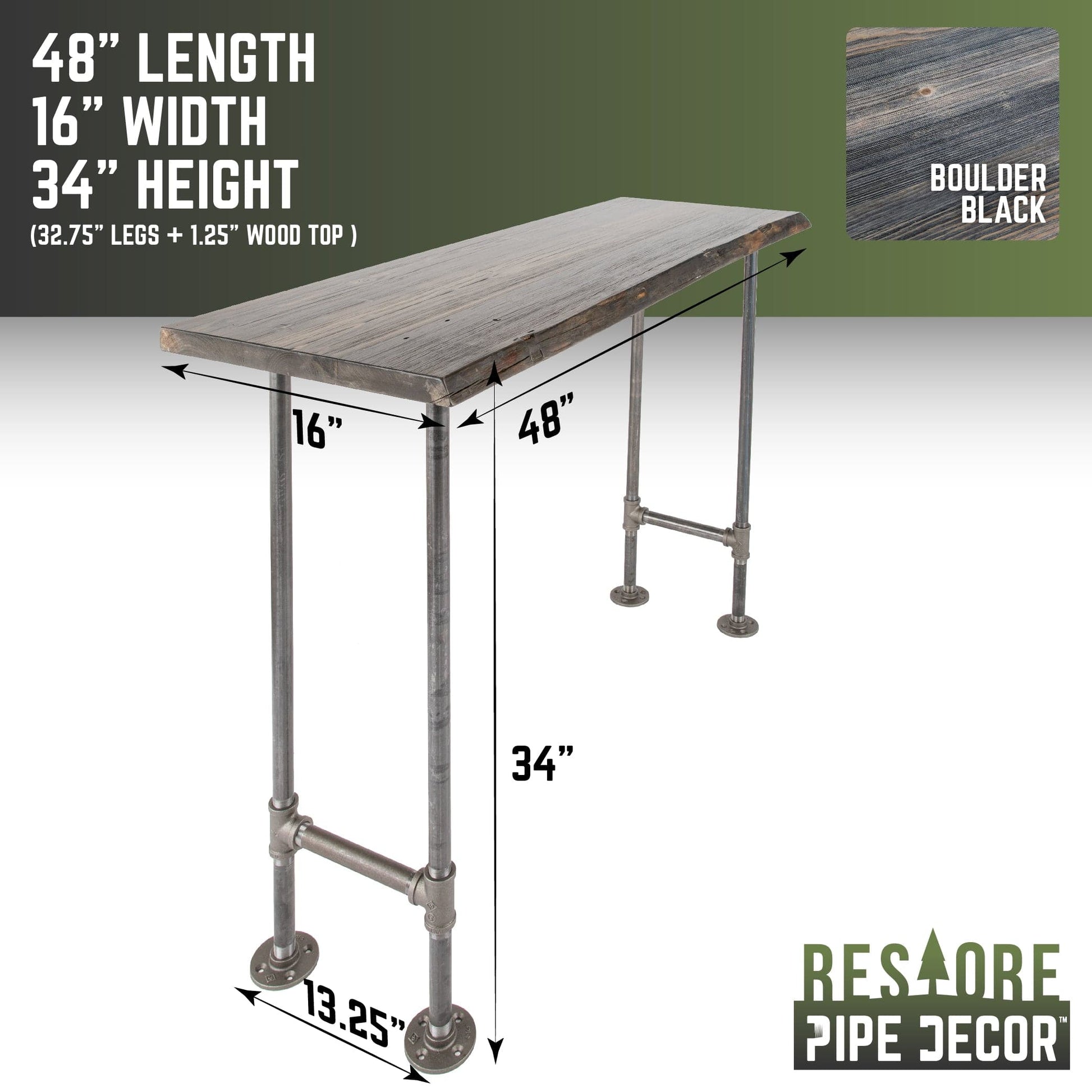 RESTORE Boulder Black Solid Live Edge Wood Console Table