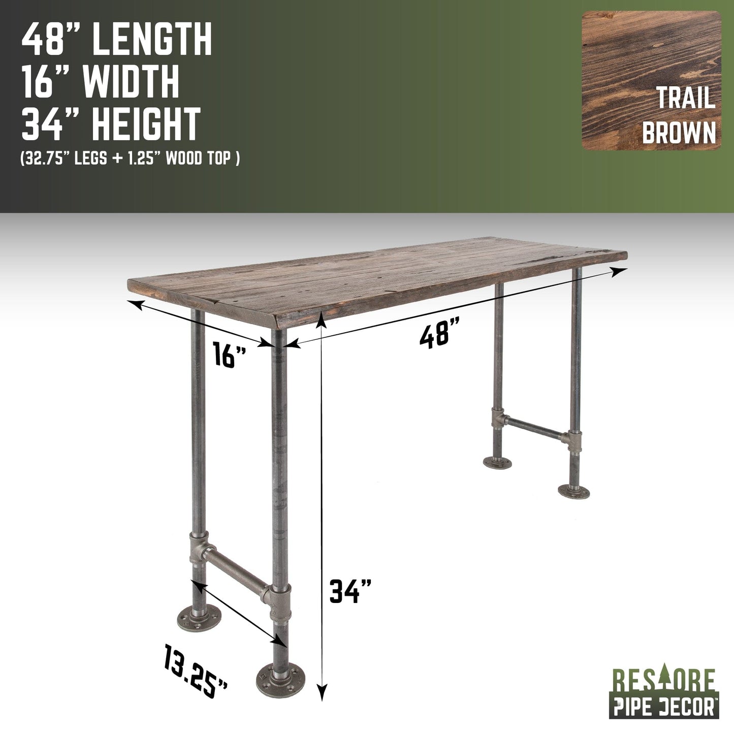 RESTORE Trail Brown Solid Live Edge Wood Console Table