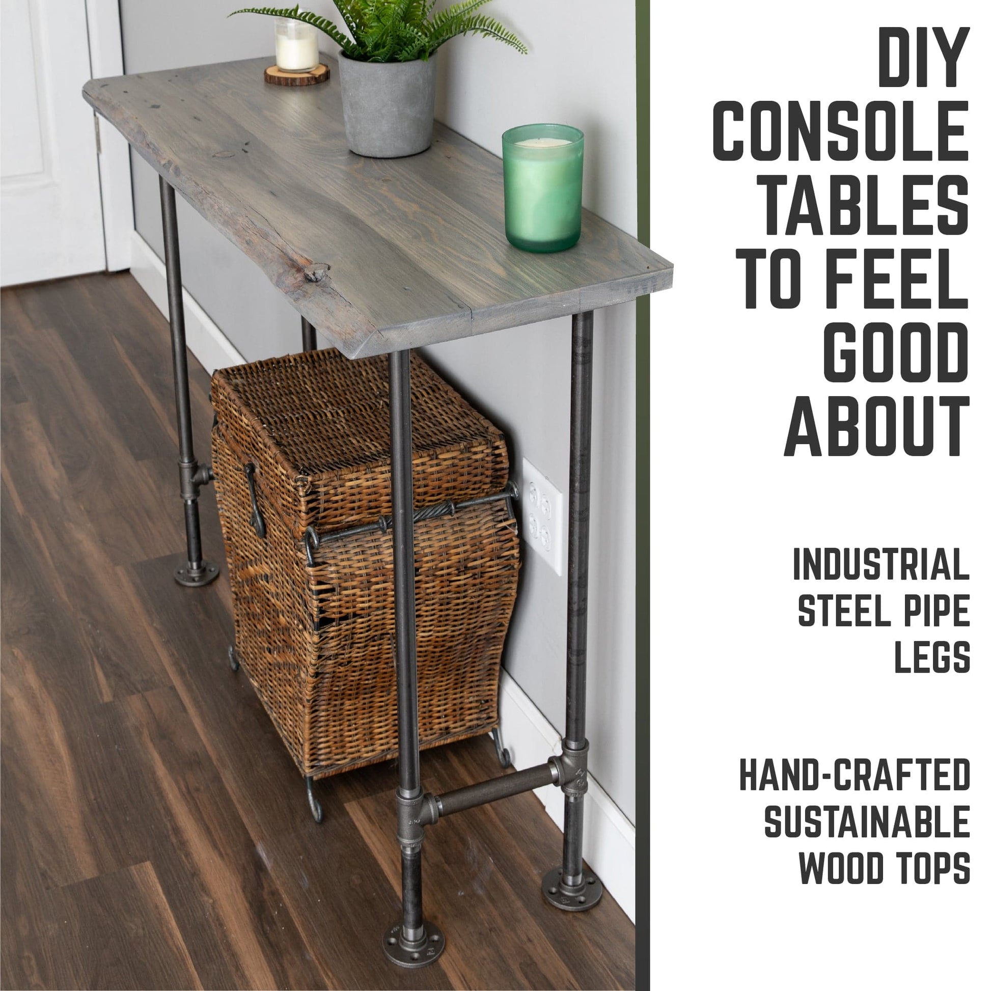 RESTORE Riverstone Grey Solid Live Edge Wood Console Table