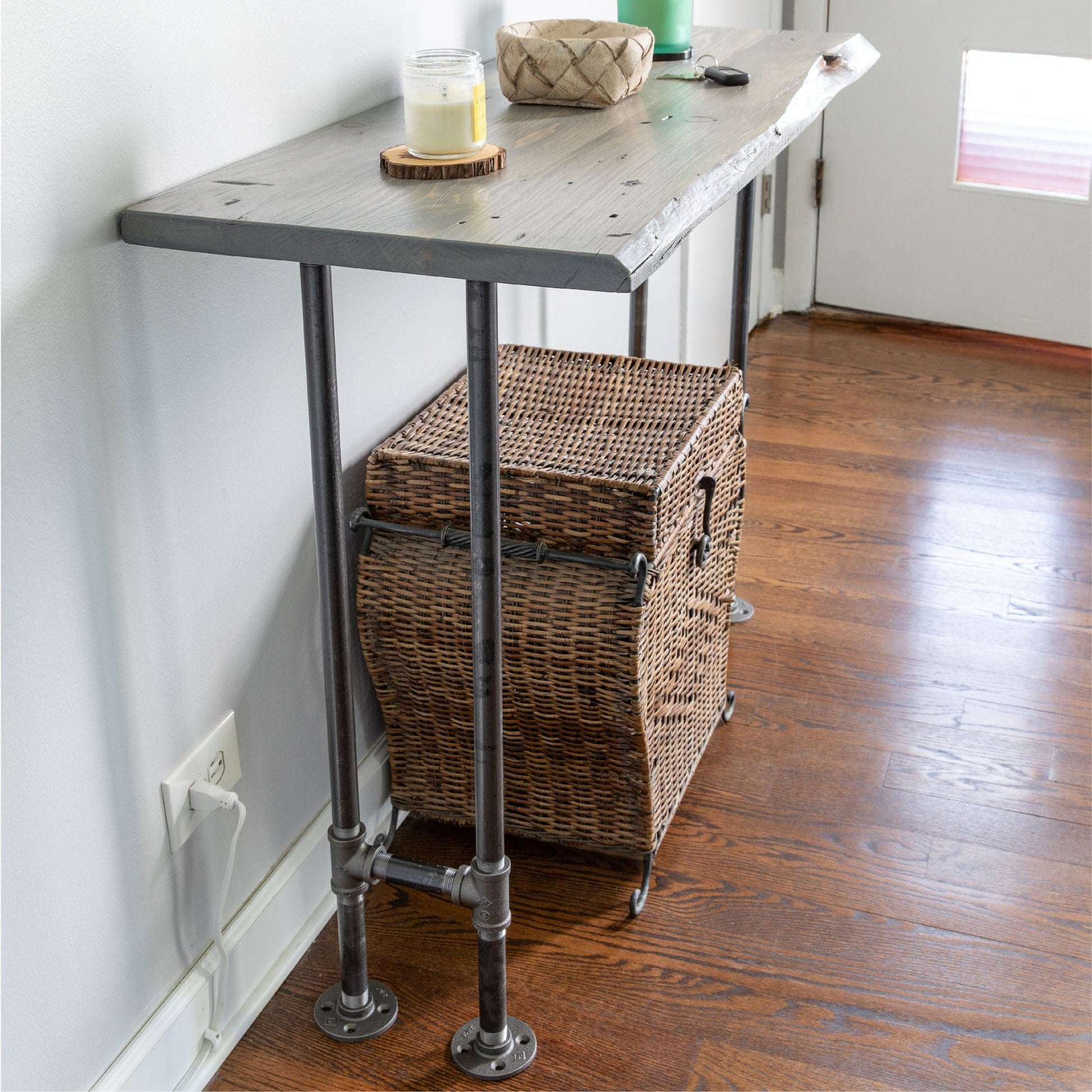 RESTORE Riverstone Grey Solid Live Edge Wood Console Table