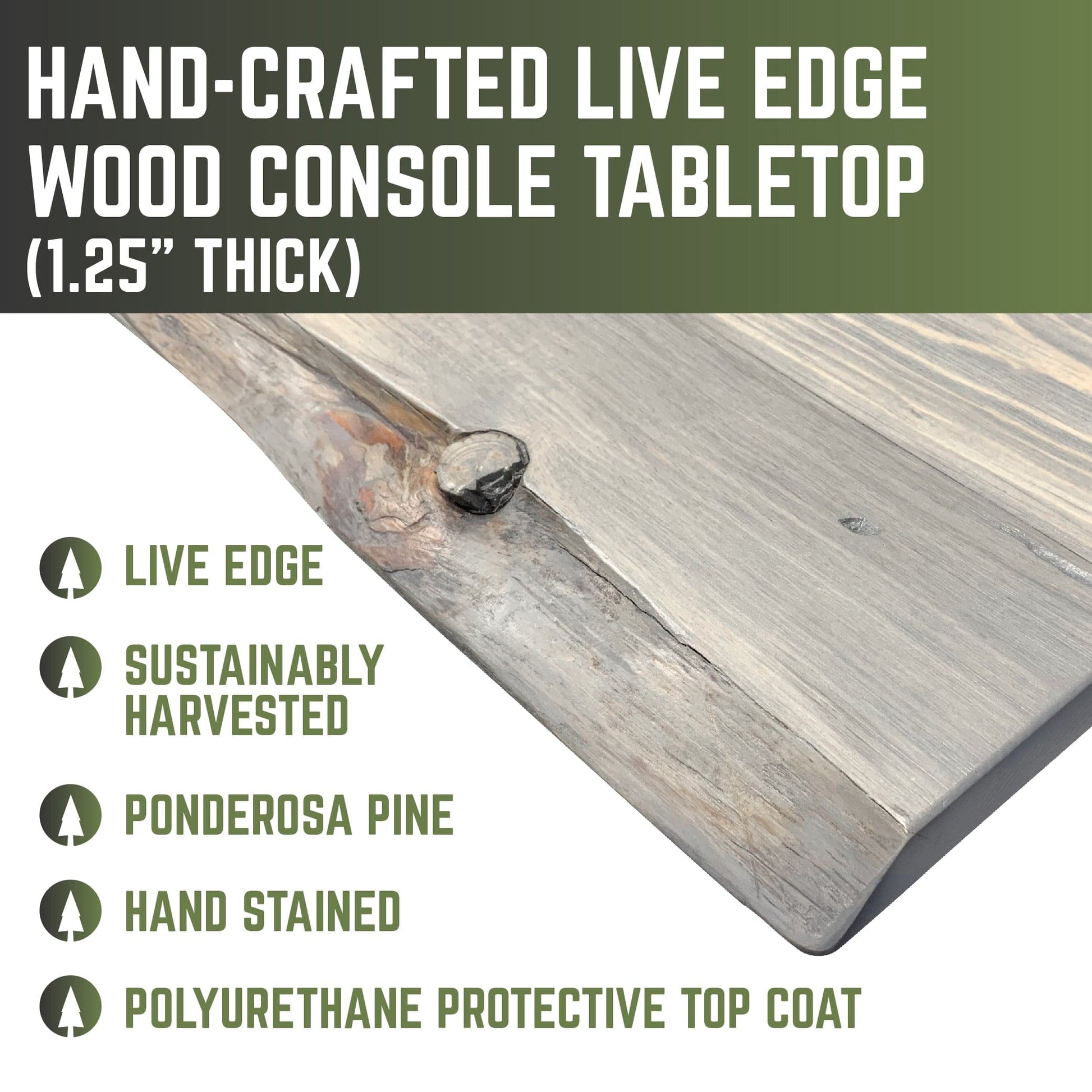 RESTORE Riverstone Grey Solid Live Edge Wood Console Table