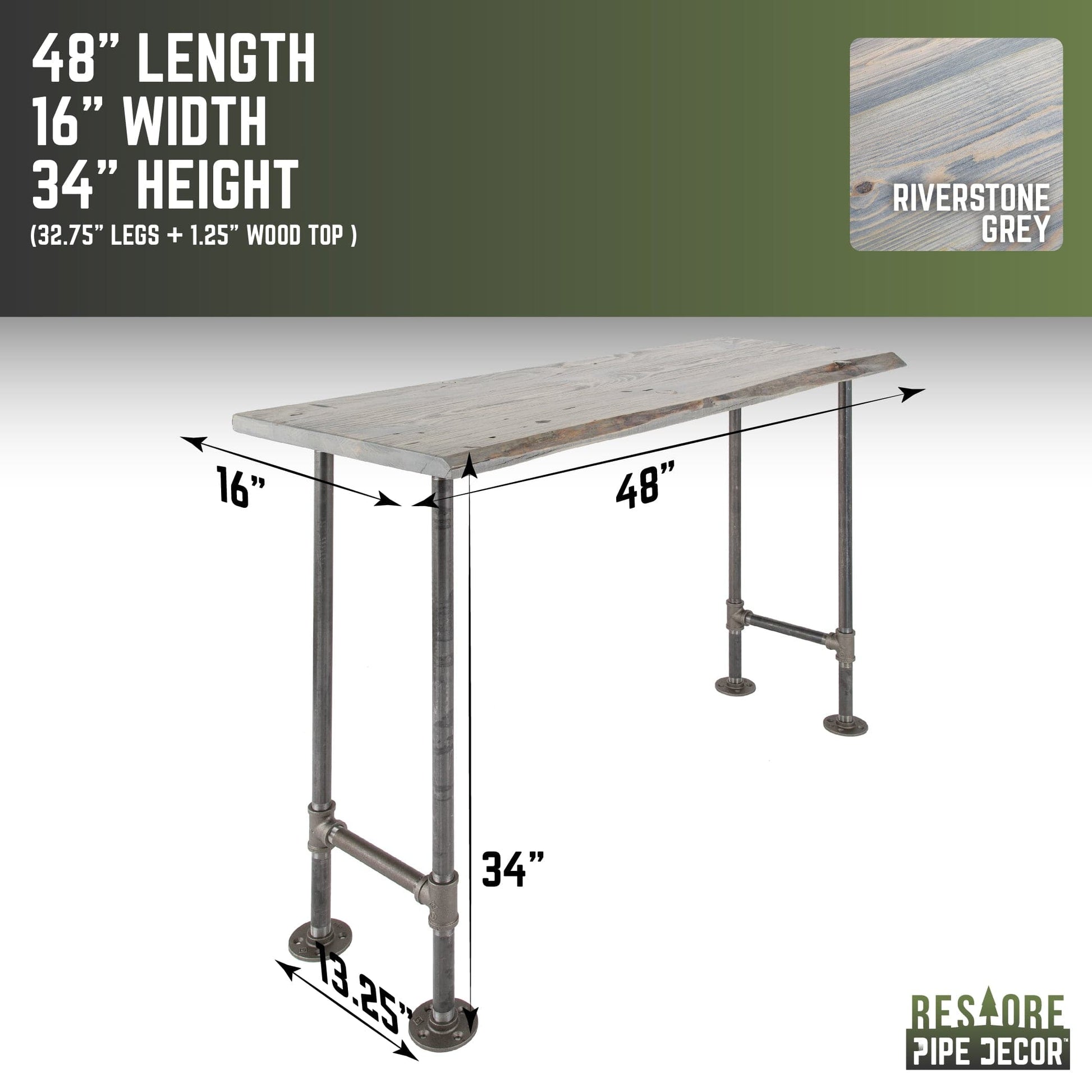 RESTORE Riverstone Grey Solid Live Edge Wood Console Table