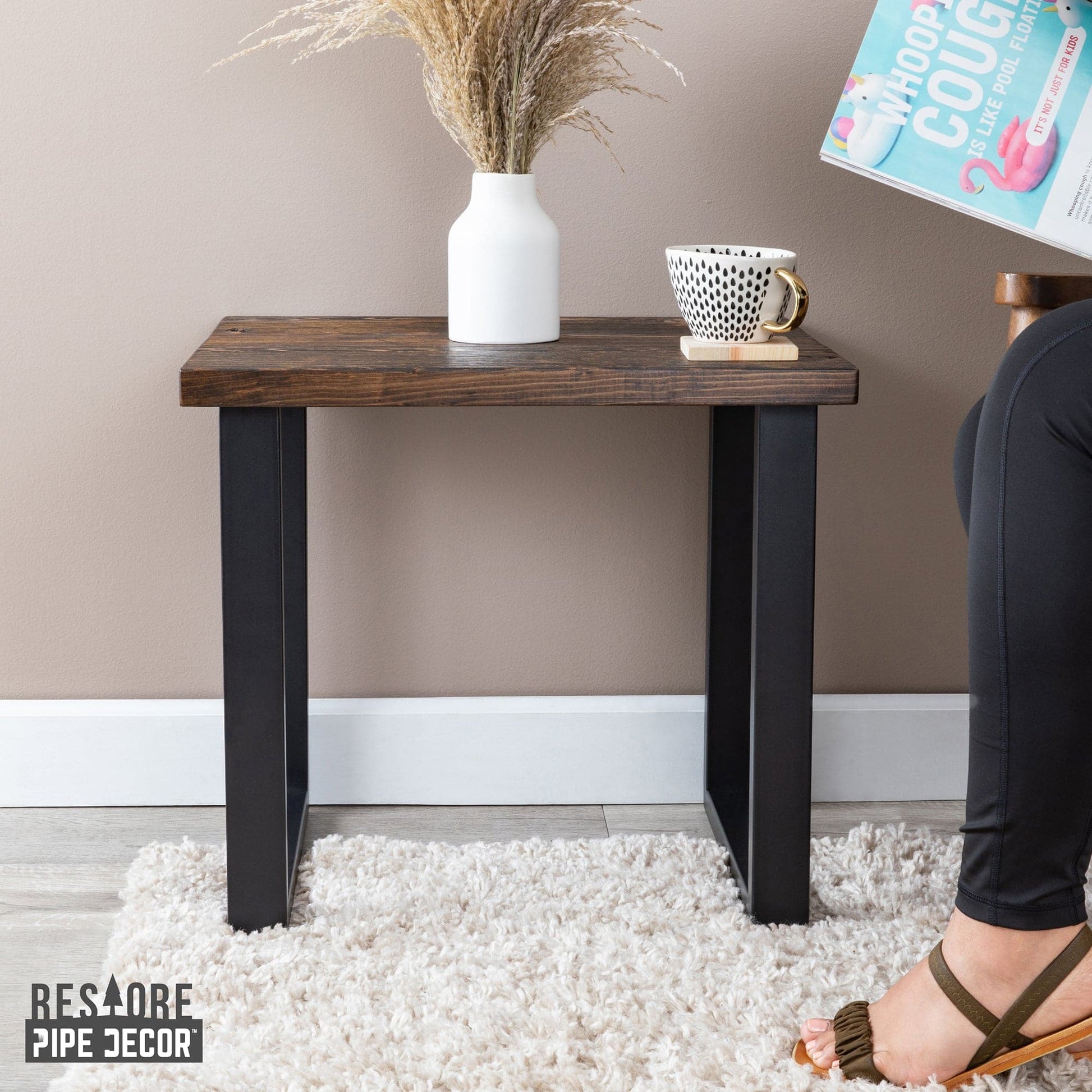 Skyline Boulder Black Solid End Table with 18 in. Landscape Legs