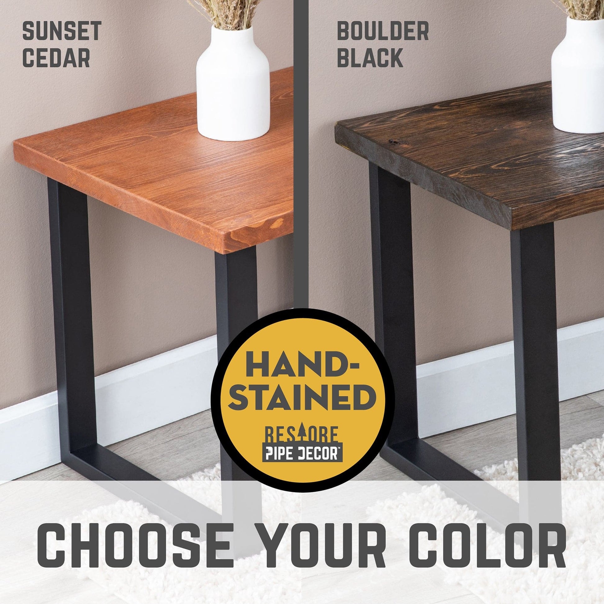 Skyline Boulder Black Solid End Table with 18 in. Landscape Legs