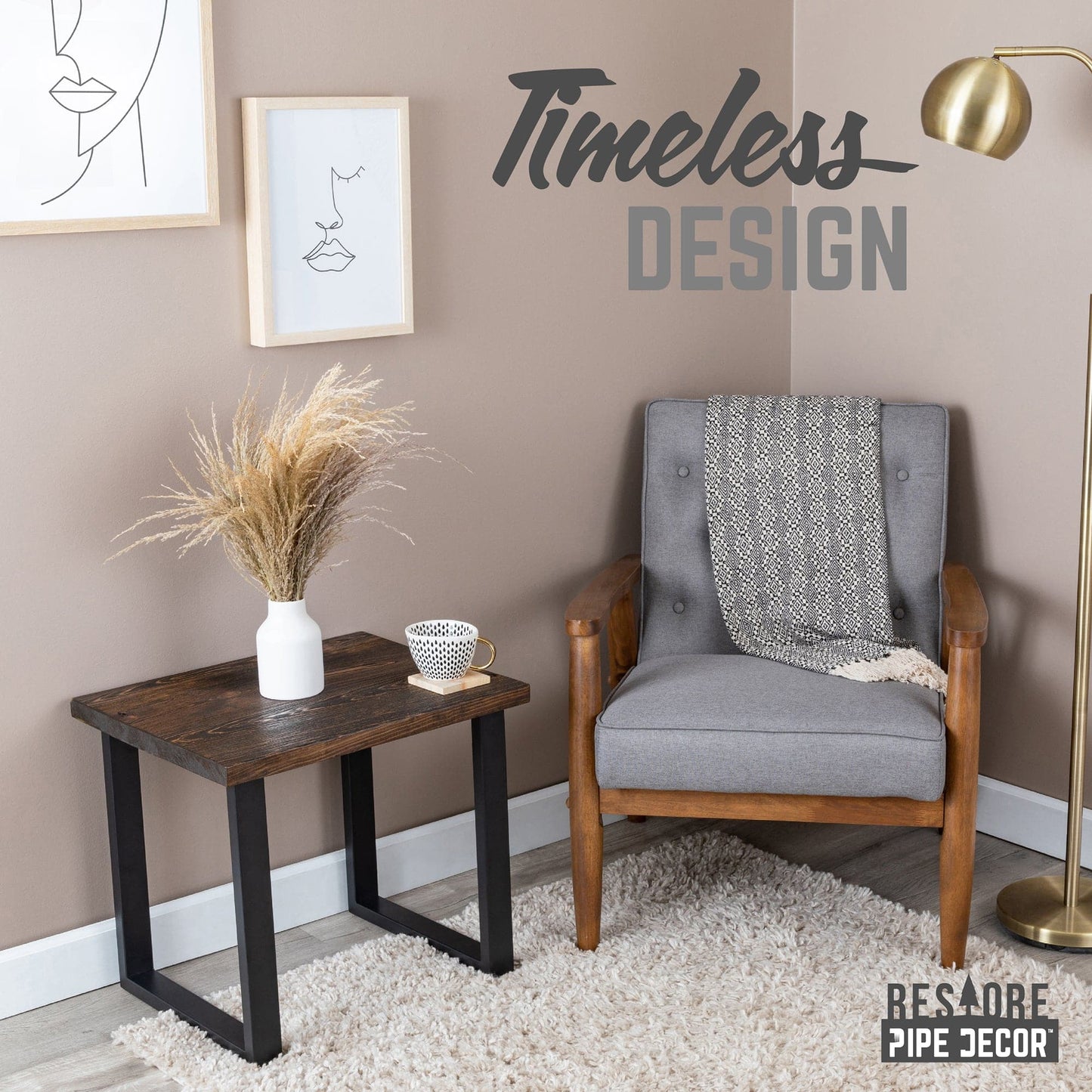 Skyline Boulder Black Solid End Table with 18 in. Landscape Legs