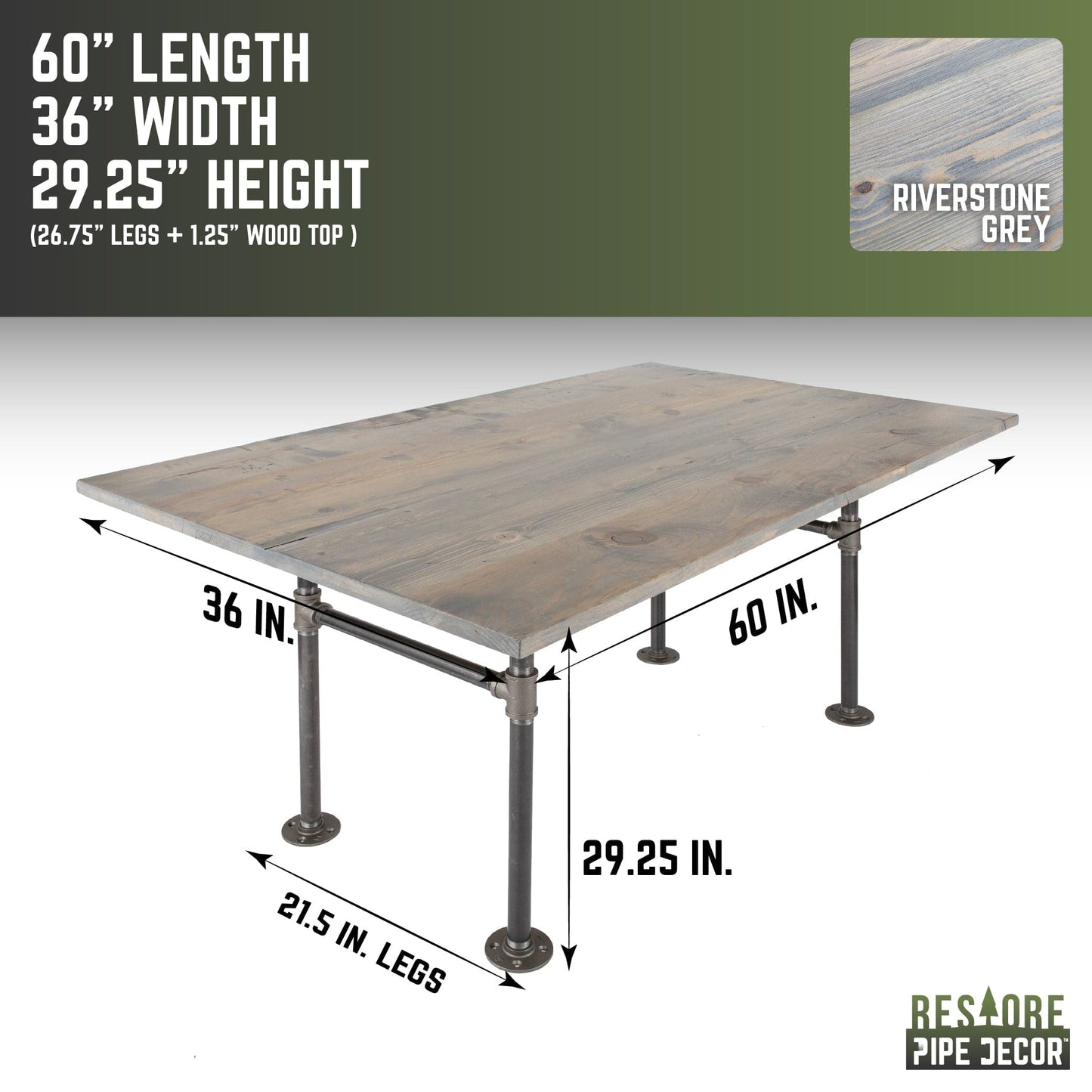 RESTORE Riverstone Grey Solid Wood Dining Table