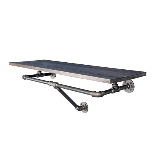 24 in. Wall Mounted Clothing Rack with Wood Shelf, Boulder Black