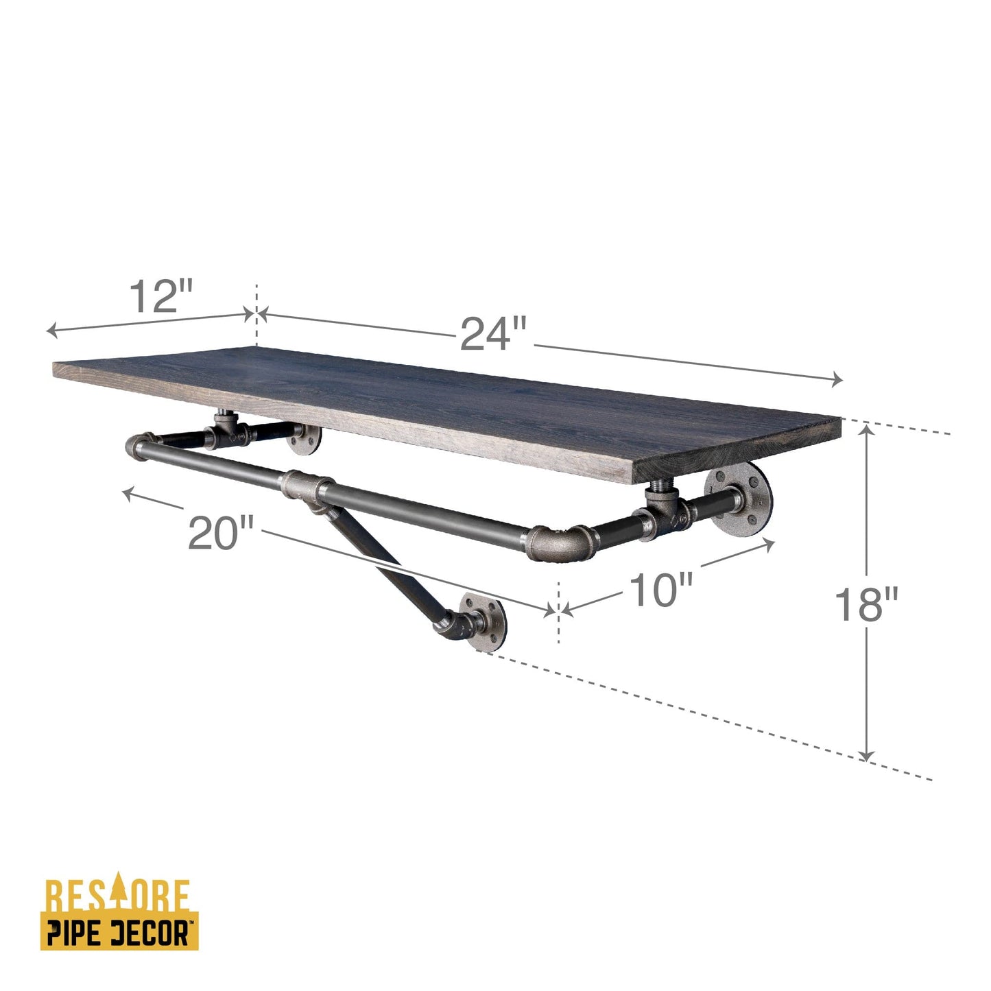 24 in. Wall Mounted Clothing Rack with Wood Shelf, Boulder Black