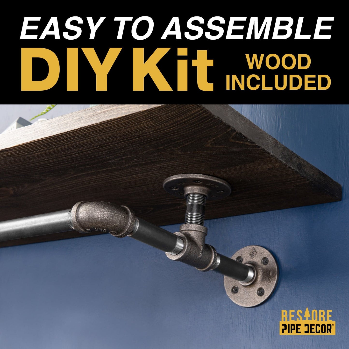 24 in. Wall Mounted Clothing Rack with Wood Shelf, Boulder Black