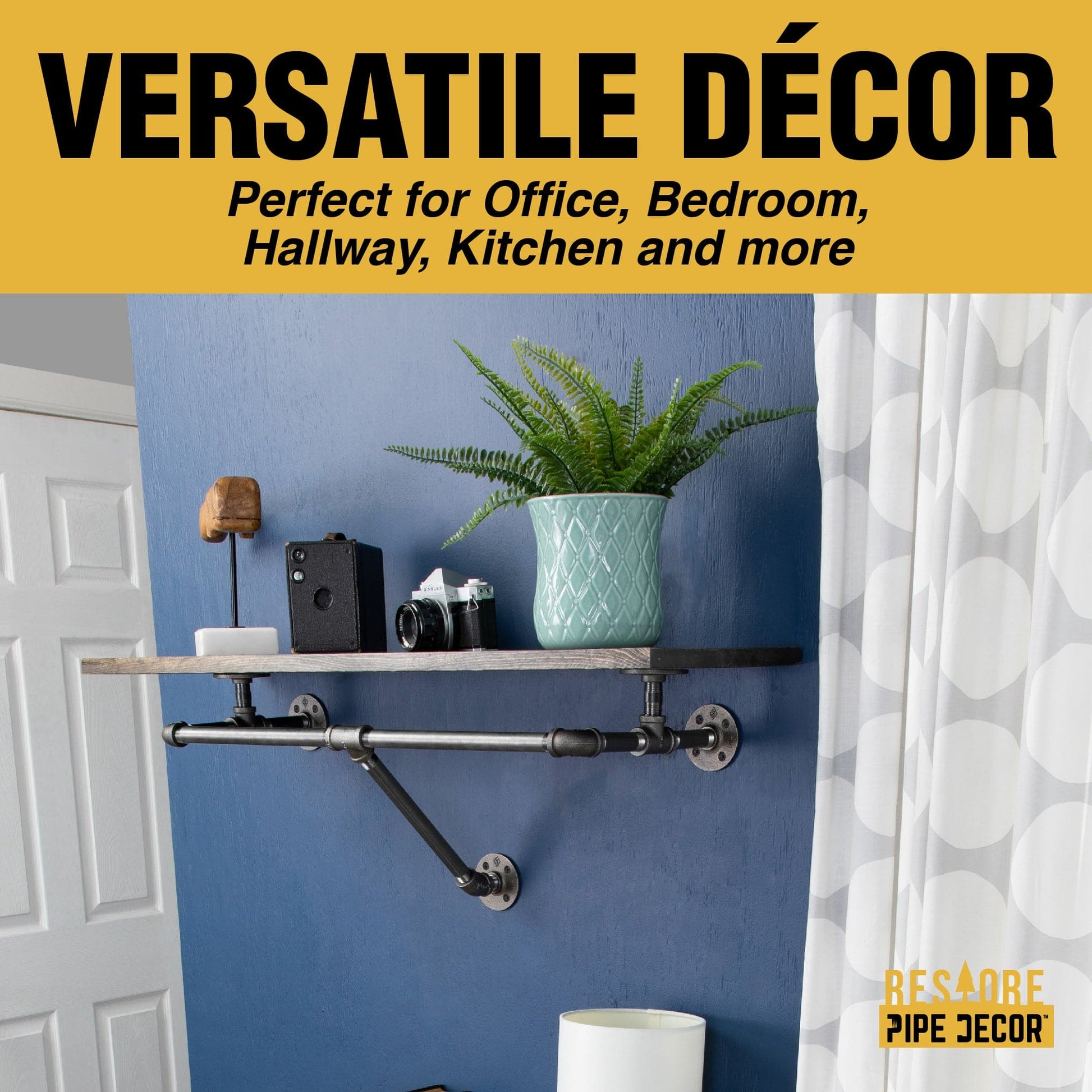 24 in. Wall Mounted Clothing Rack with Wood Shelf, Boulder Black