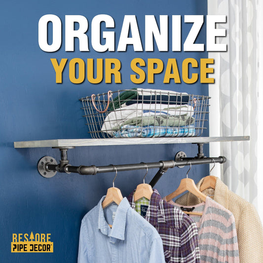 24 in. Wall Mounted Clothing Rack with Wood Shelf, Riverstone Grey