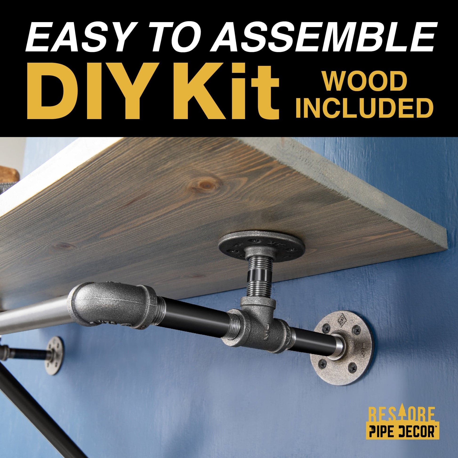 24 in. Wall Mounted Clothing Rack with Wood Shelf, Riverstone Grey