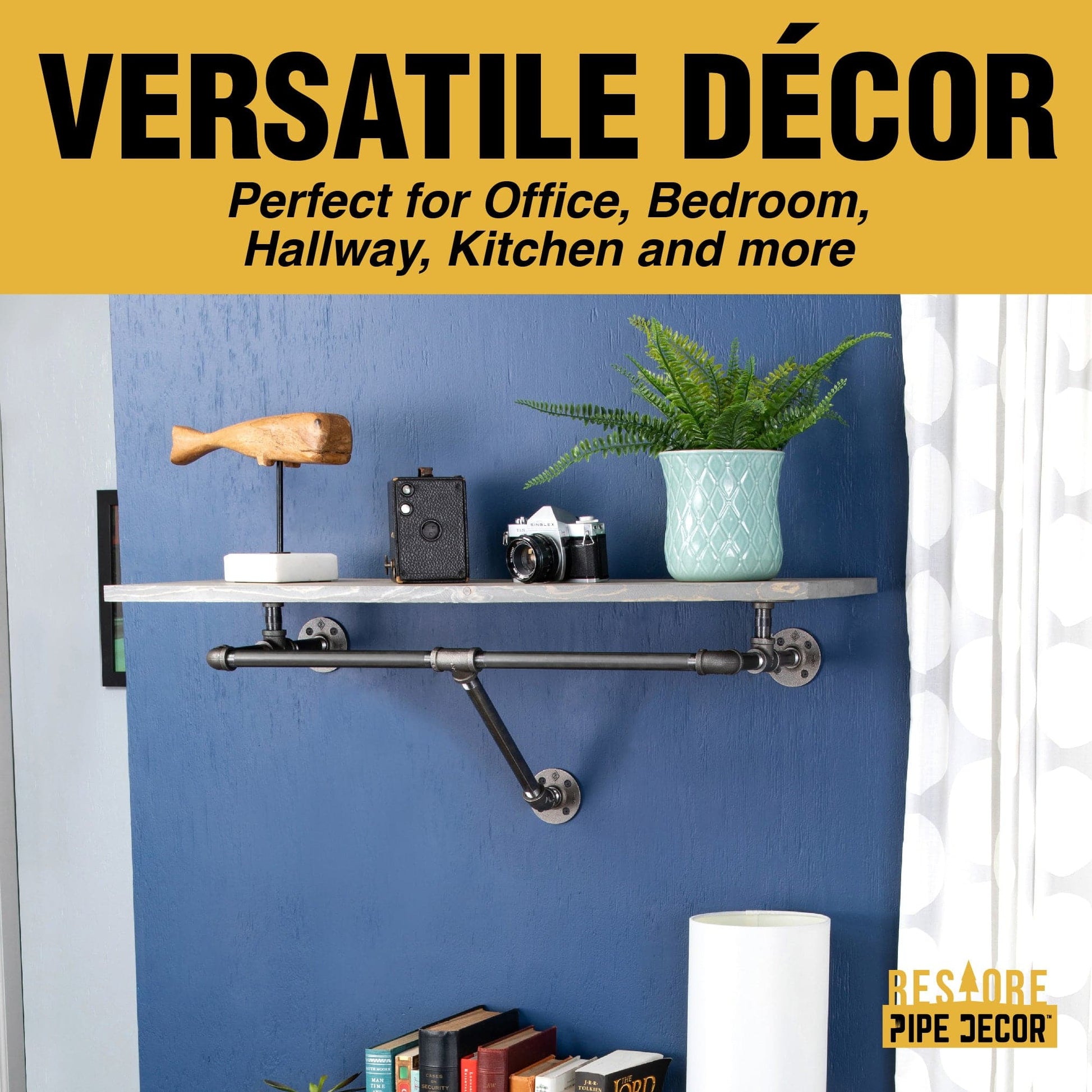 24 in. Wall Mounted Clothing Rack with Wood Shelf, Riverstone Grey