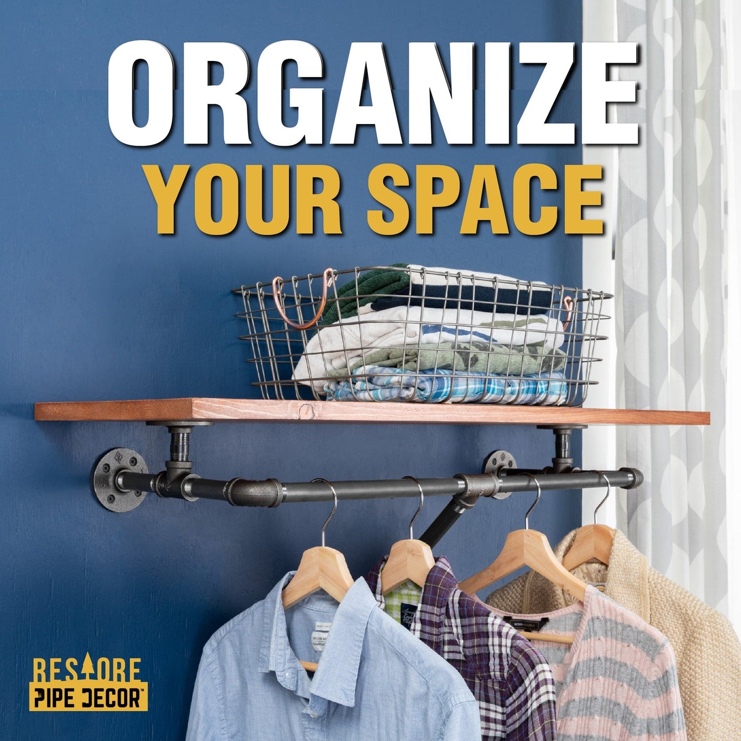 24 in. Wall Mounted Clothing Rack with Wood Shelf, Sunset Cedar