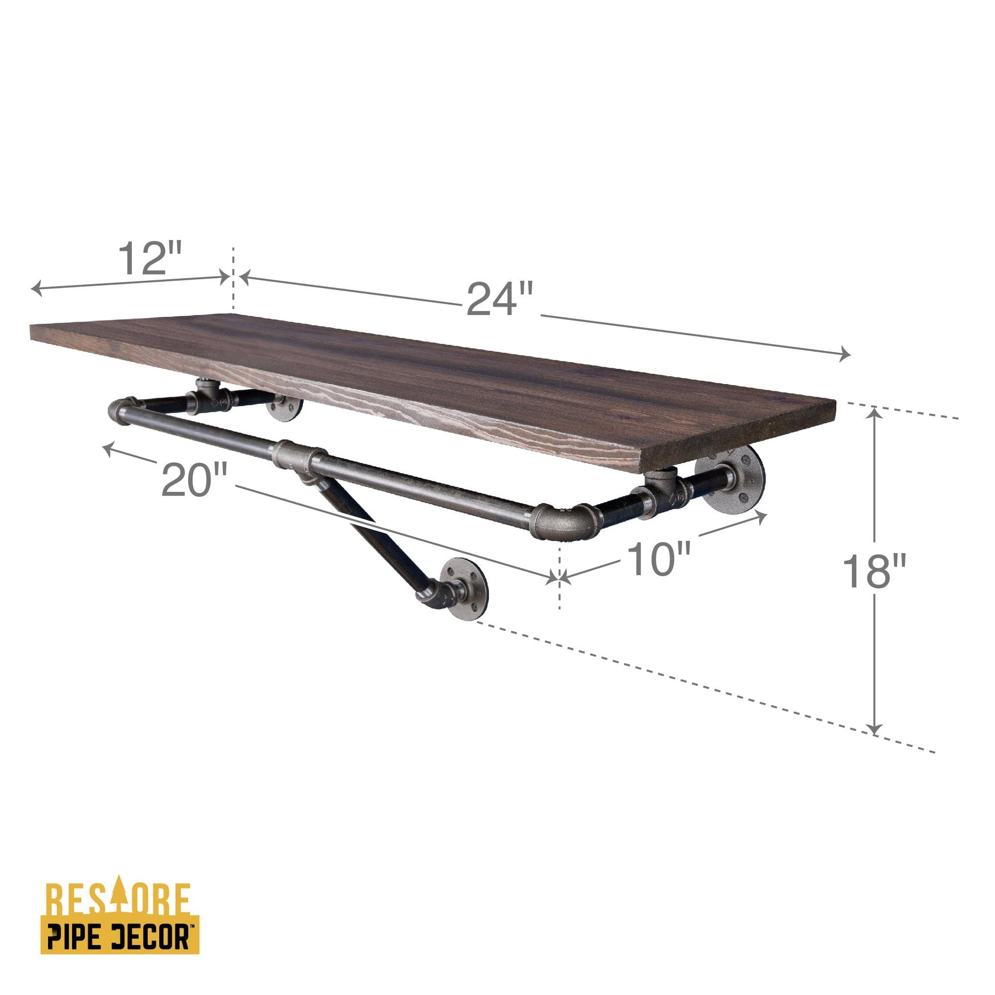 24 in. Wall Mounted Clothing Rack with Wood Shelf, Trail Brown