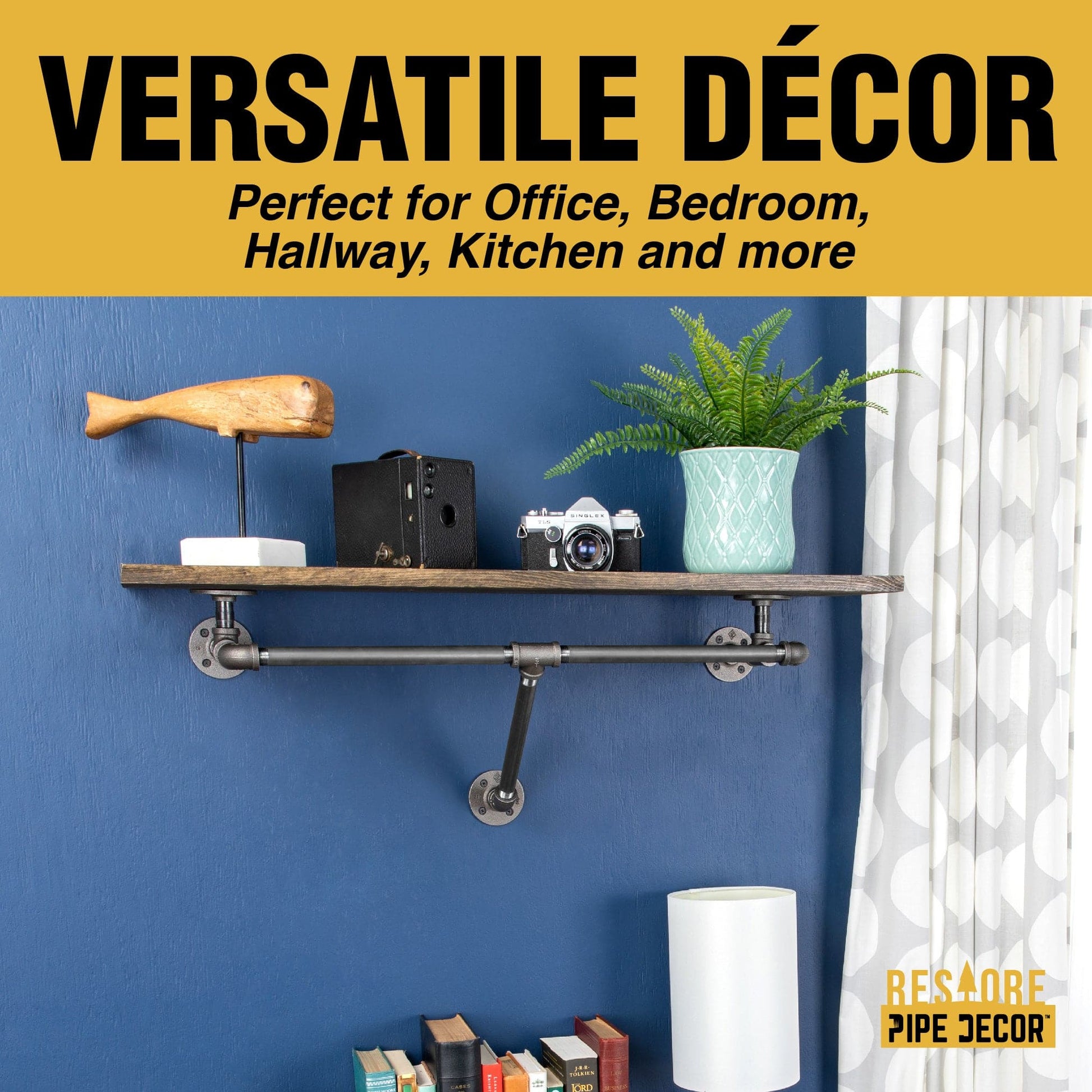 24 in. Wall Mounted Clothing Rack with Wood Shelf, Trail Brown