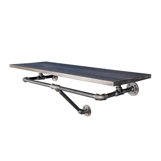 36 in. Wall Mounted Clothing Rack with Wood Shelf, Boulder Black