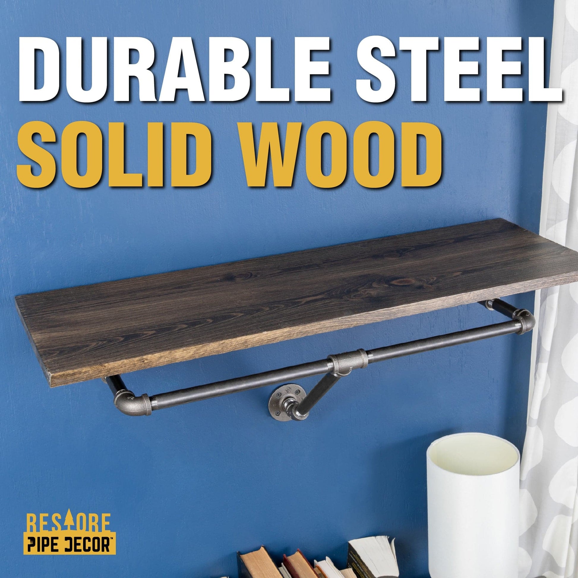 36 in. Wall Mounted Clothing Rack with Wood Shelf, Boulder Black