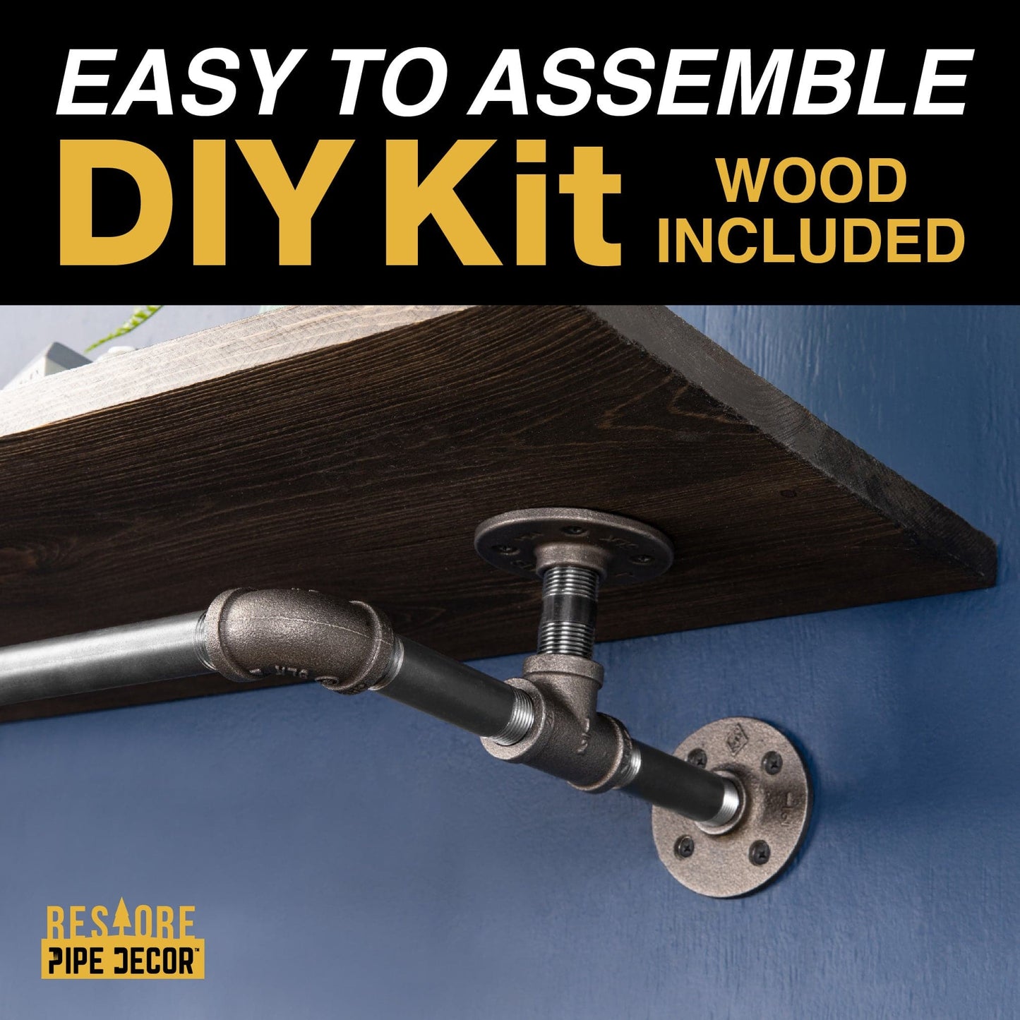 36 in. Wall Mounted Clothing Rack with Wood Shelf, Boulder Black