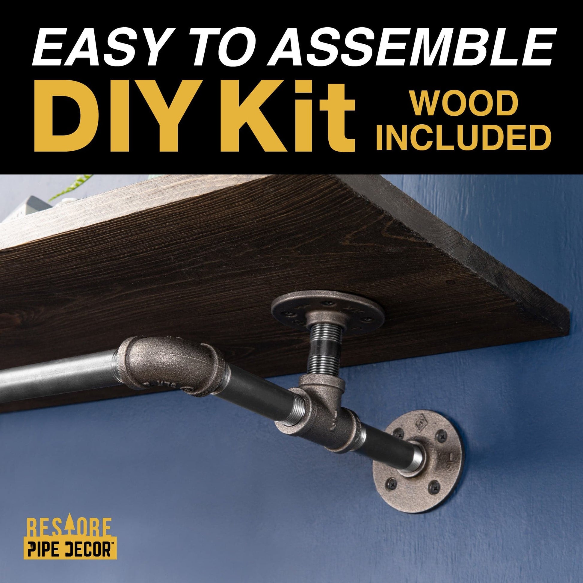 36 in. Wall Mounted Clothing Rack with Wood Shelf, Boulder Black