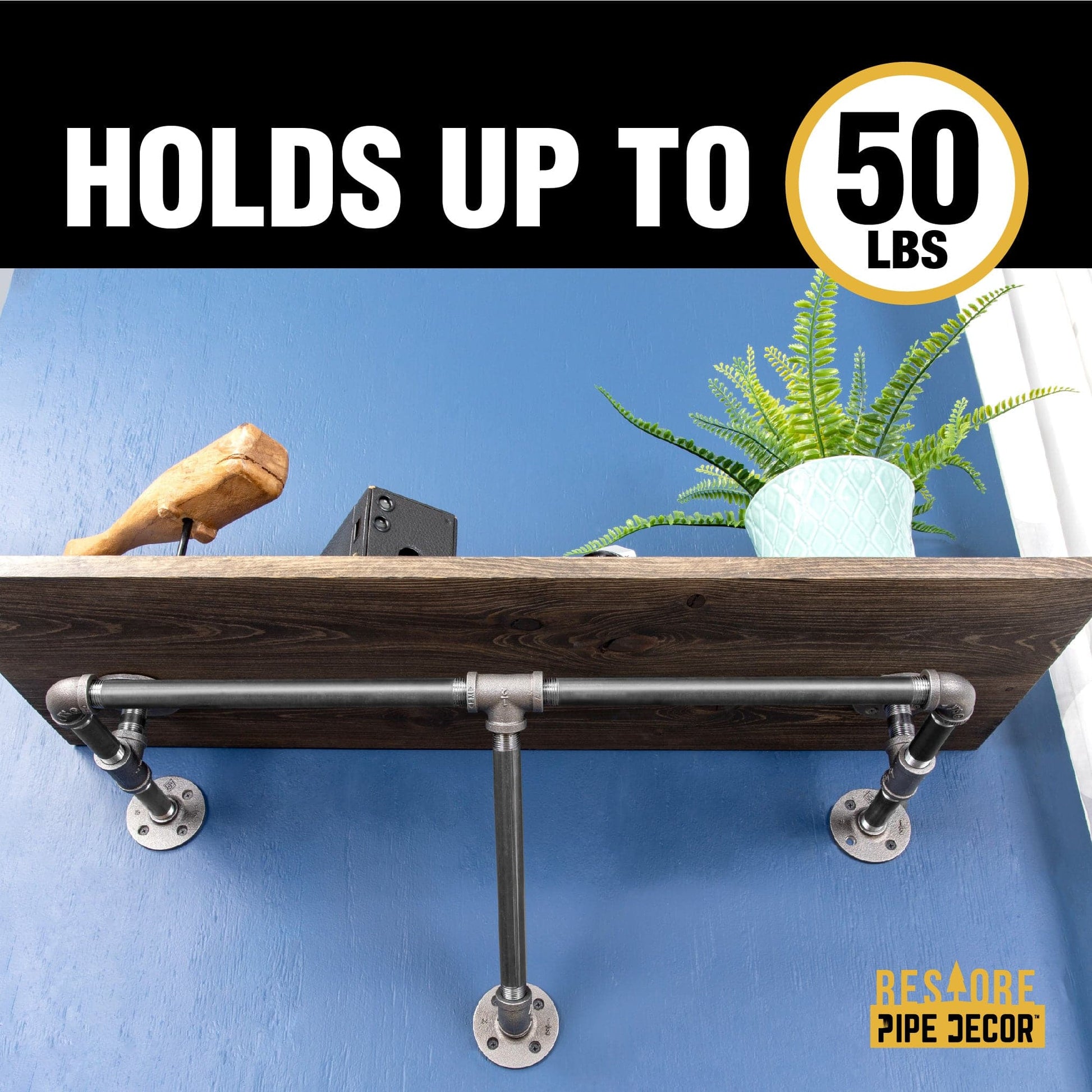 36 in. Wall Mounted Clothing Rack with Wood Shelf, Boulder Black