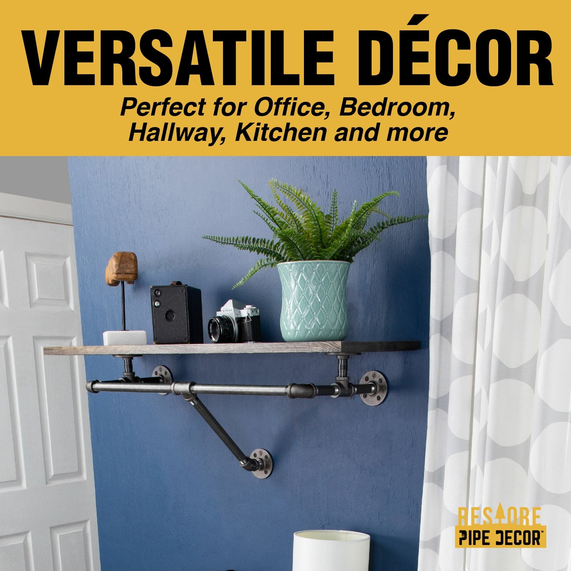 36 in. Wall Mounted Clothing Rack with Wood Shelf, Boulder Black