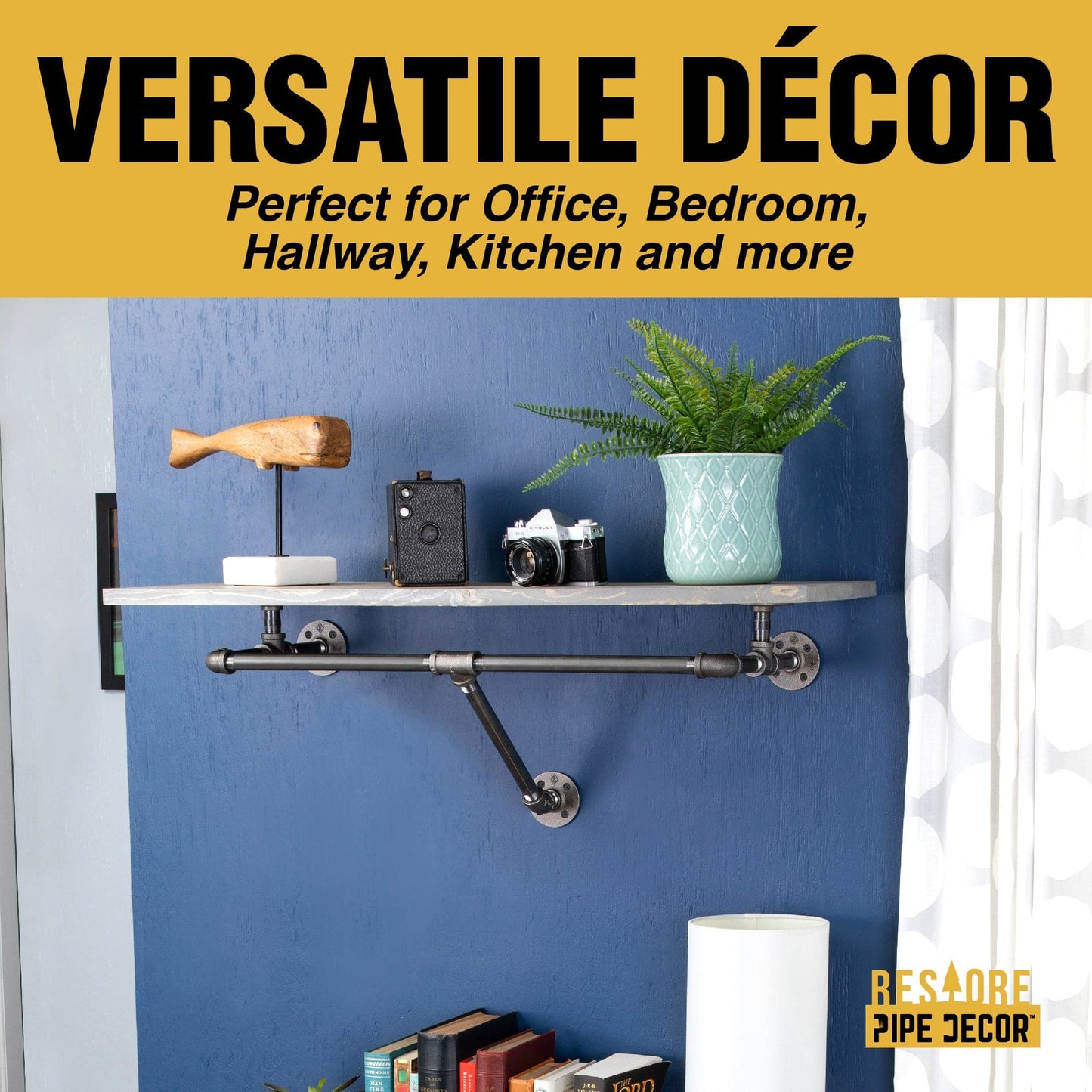 36 in. Wall Mounted Clothing Rack with Wood Shelf, Riverstone Grey