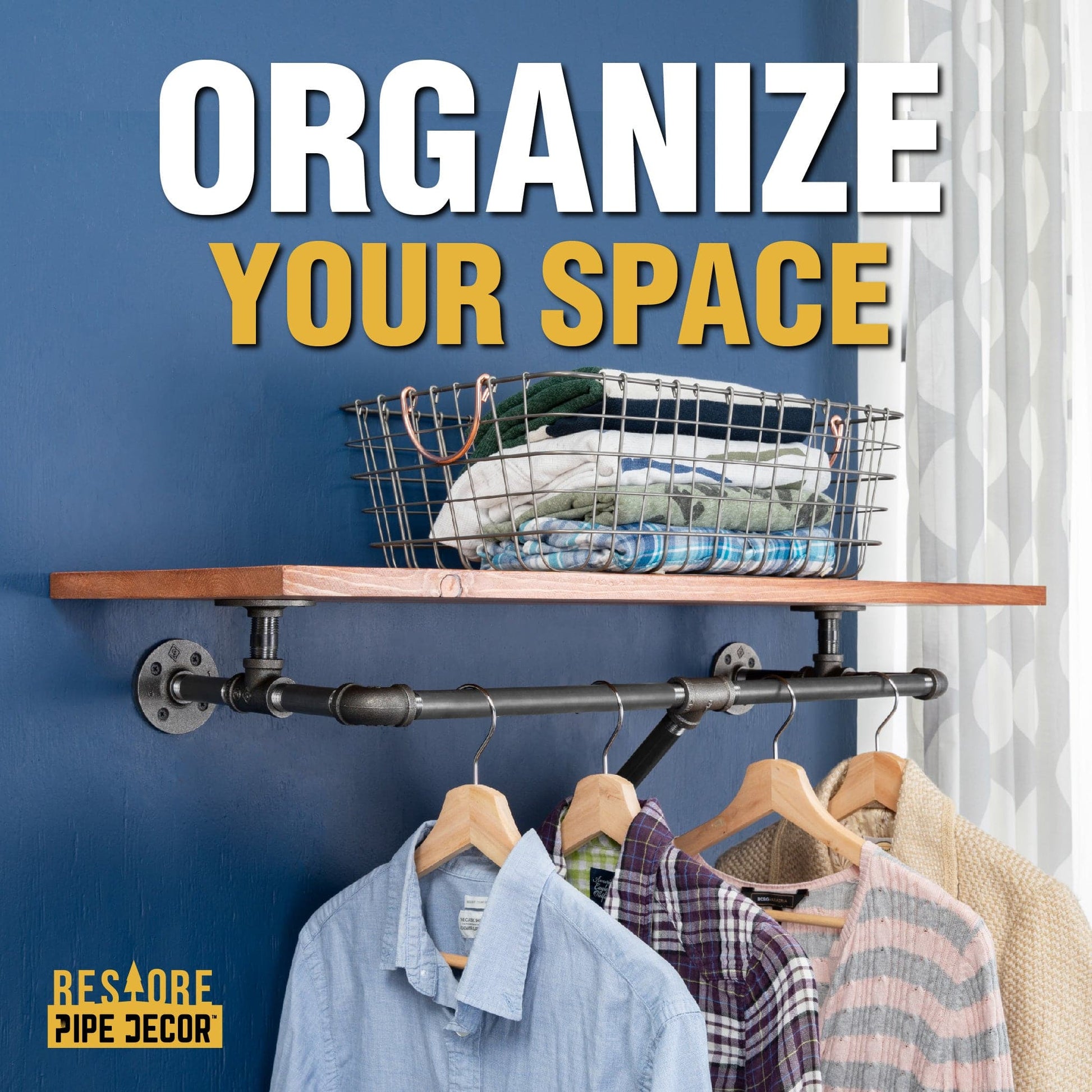 36 in. Wall Mounted Clothing Rack with Wood Shelf, Sunset Cedar