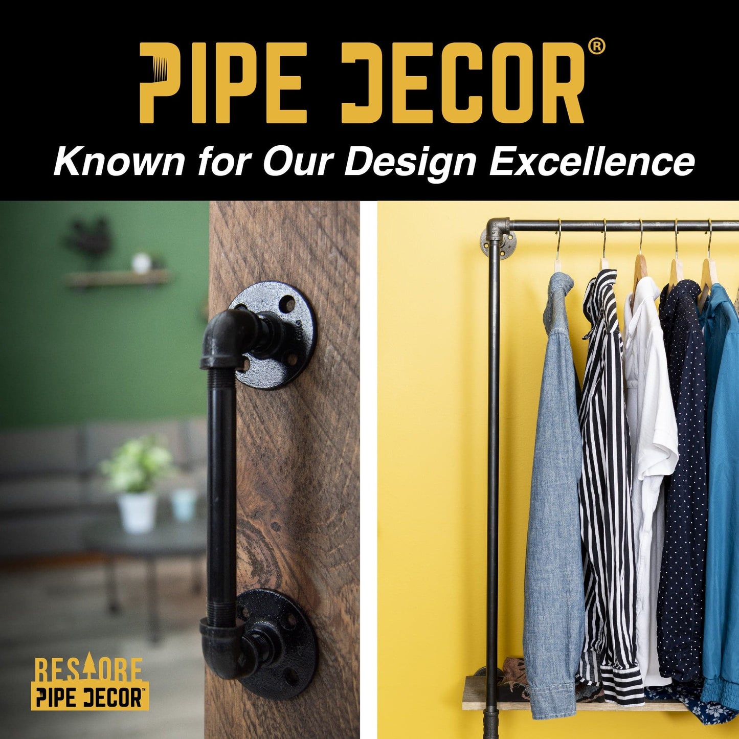 36 in. Wall Mounted Clothing Rack with Wood Shelf, Boulder Black