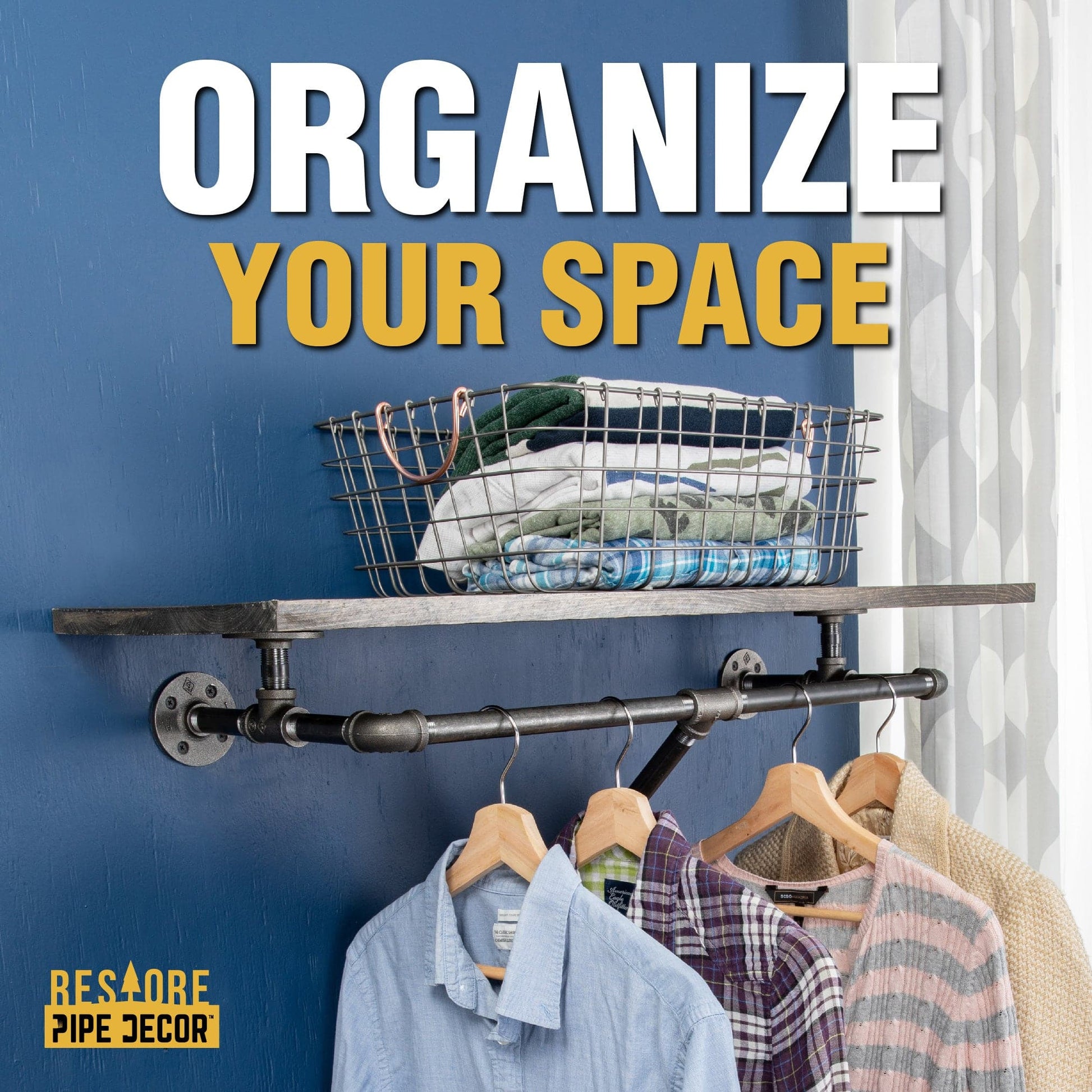 36 in. Wall Mounted Clothing Rack with Wood Shelf, Trail Brown