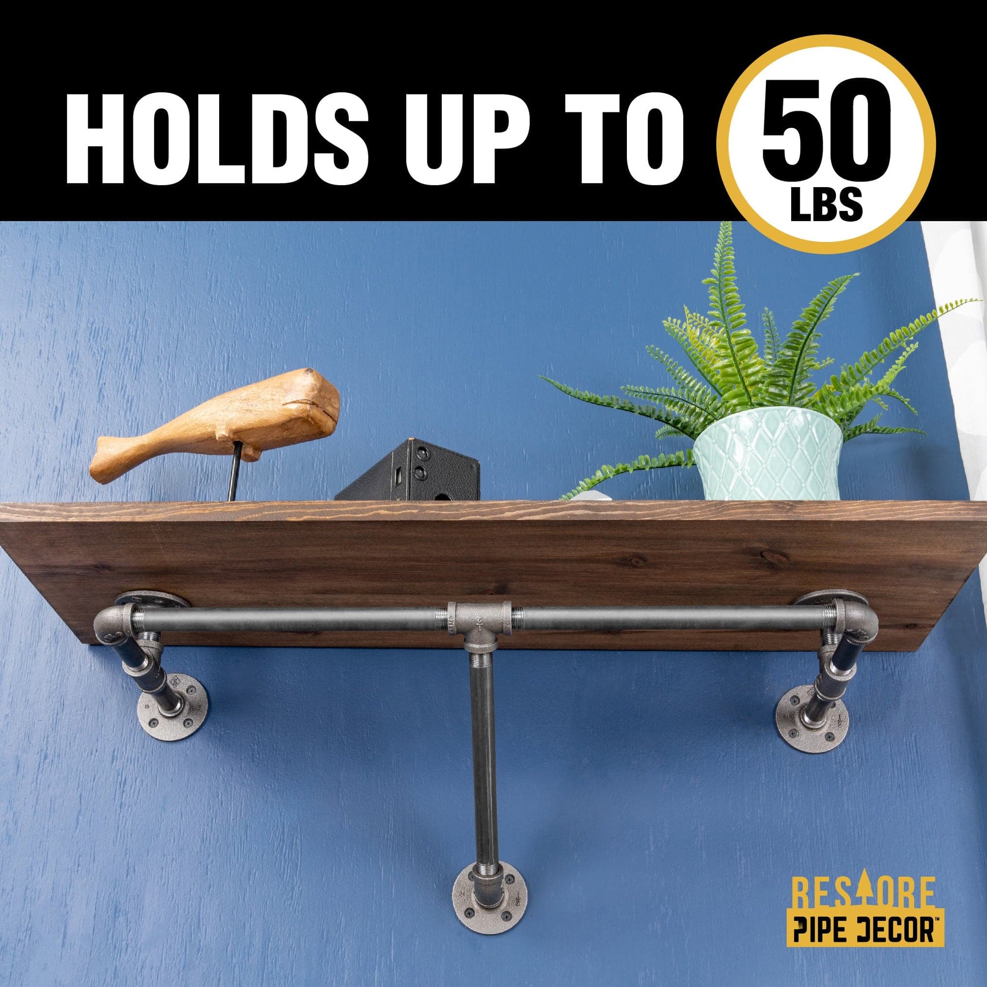 36 in. Wall Mounted Clothing Rack with Wood Shelf, Trail Brown