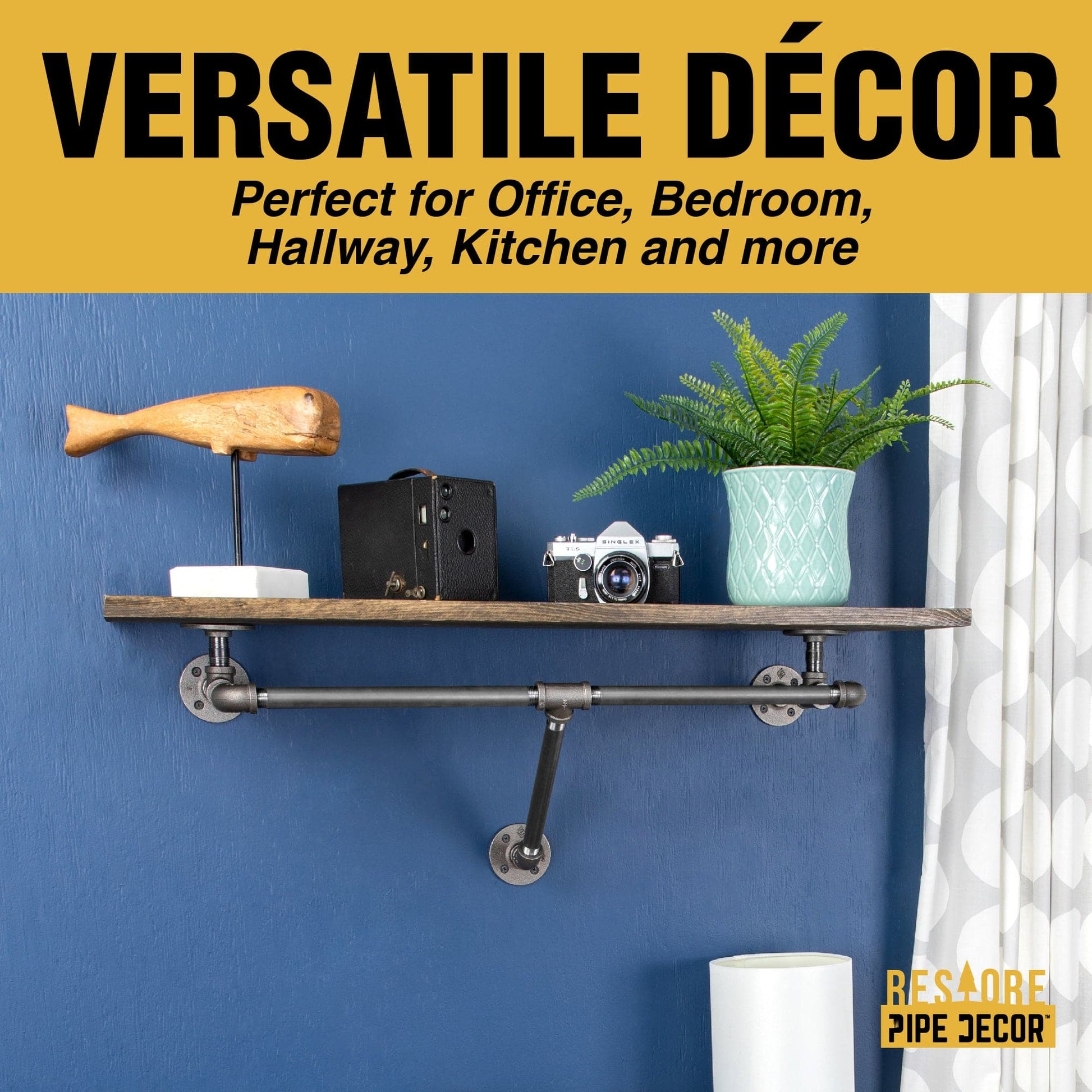 36 in. Wall Mounted Clothing Rack with Wood Shelf, Trail Brown