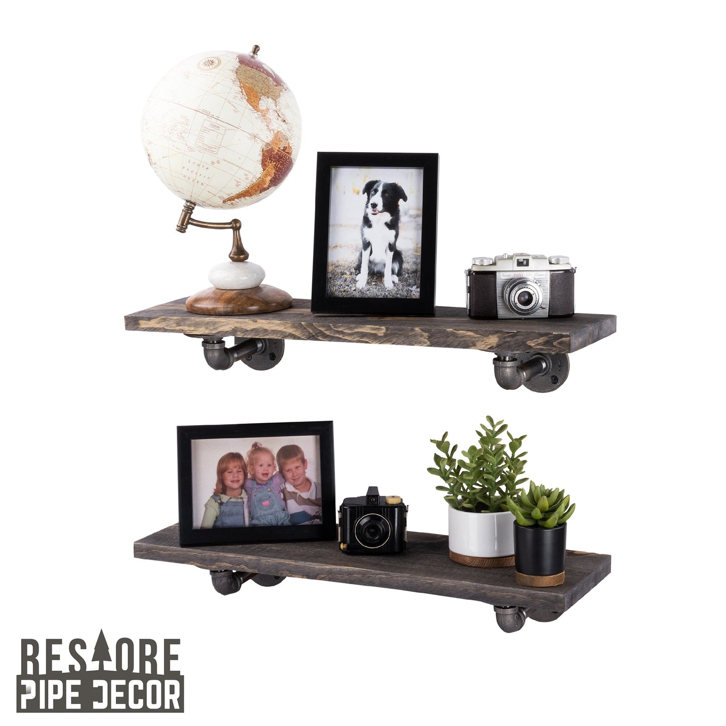 RESTORE Boulder Black 24 in. Shelves with L-Shaped Brackets