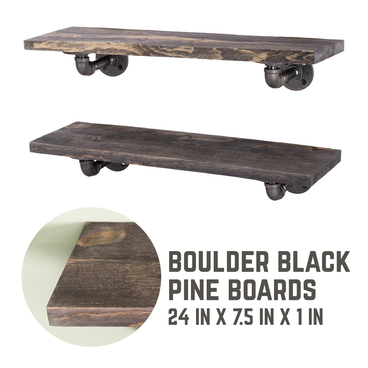 RESTORE Boulder Black 24 in. Shelves with L-Shaped Brackets