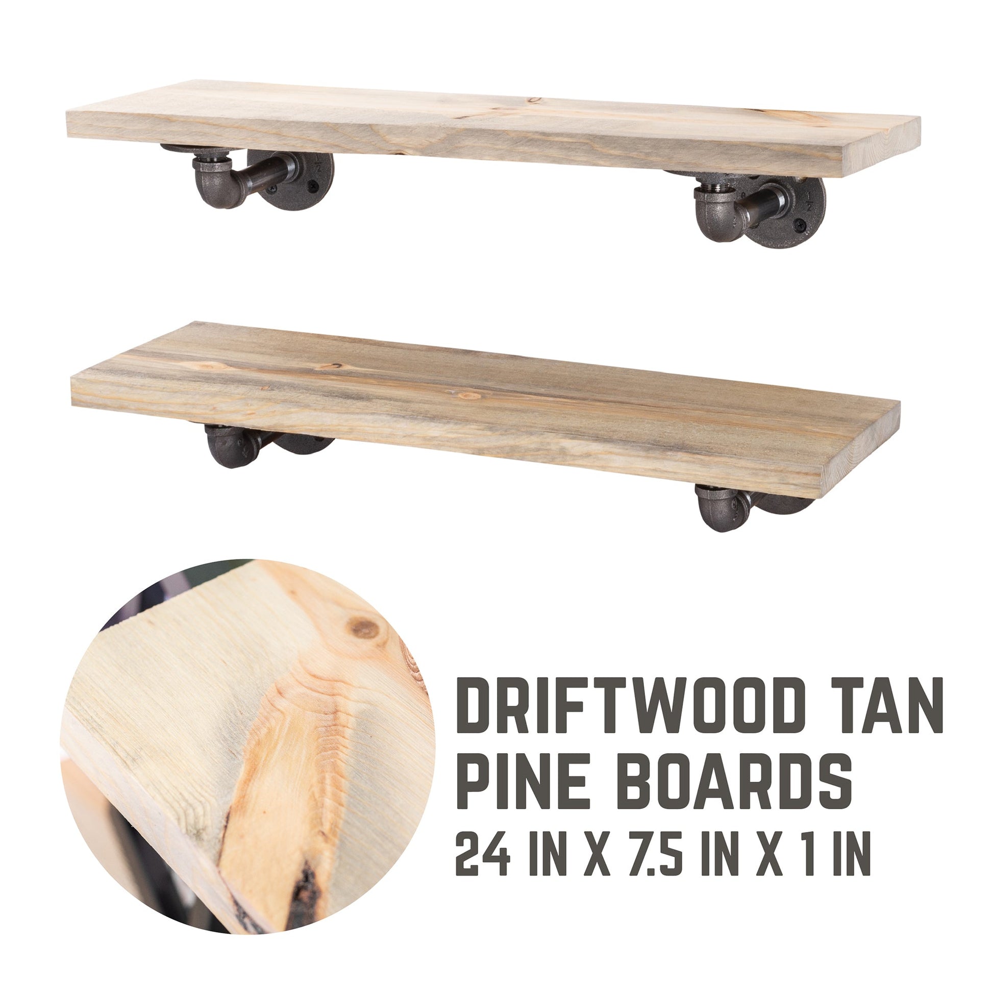 RESTORE Driftwood Tan 24 in. Shelves with L-Shaped Brackets