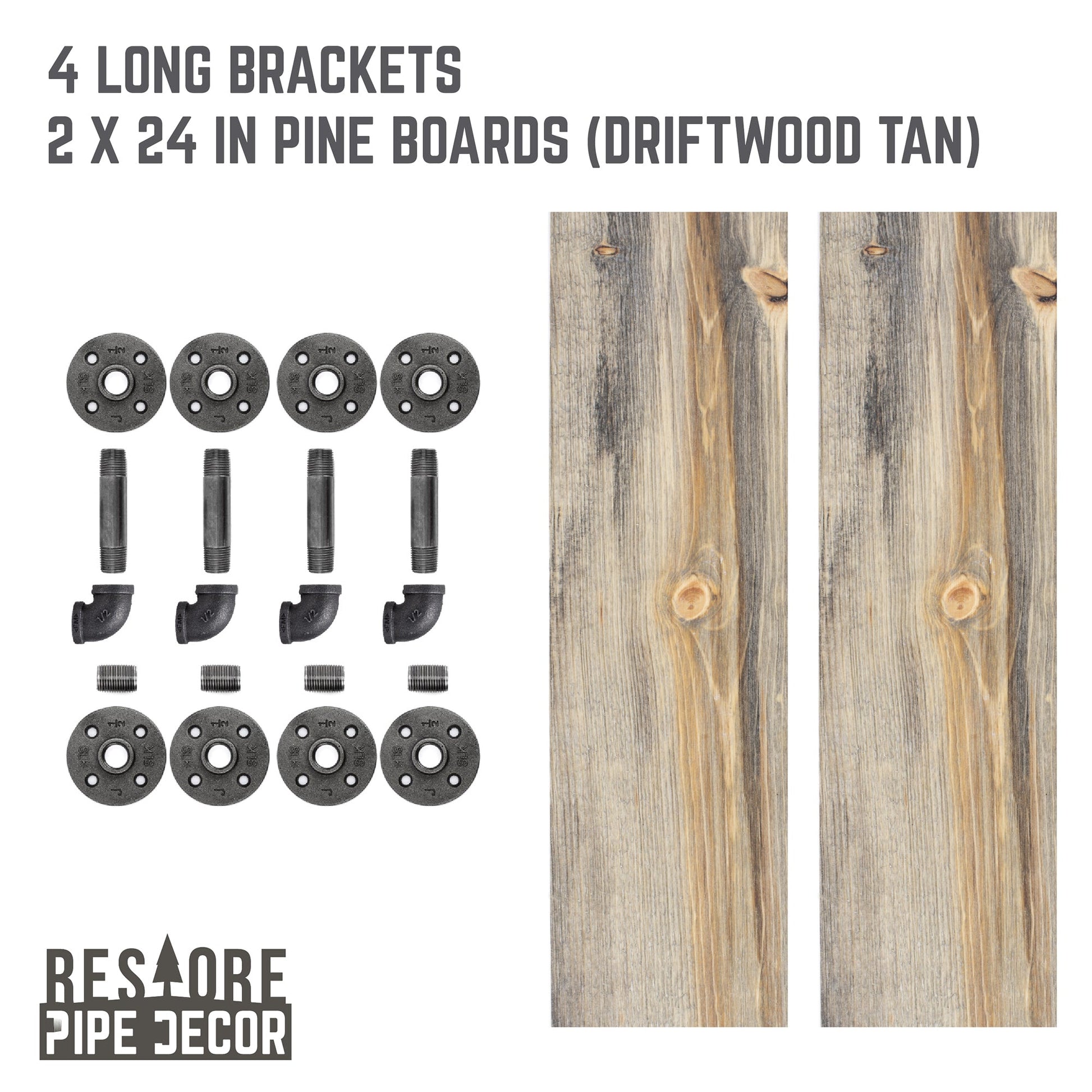 RESTORE Driftwood Tan 24 in. Shelves with L-Shaped Brackets