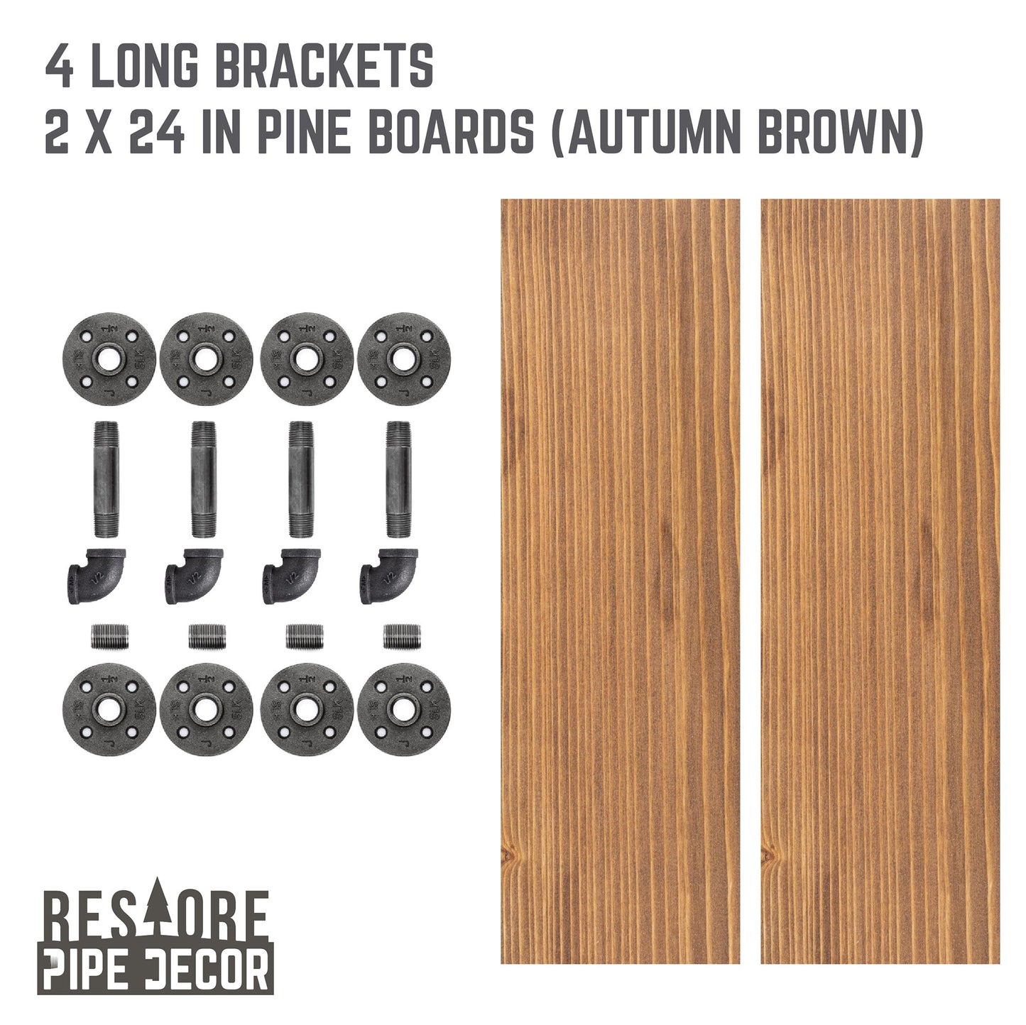 RESTORE Autumn Brown 24 in. Shelves with L-Shaped Brackets