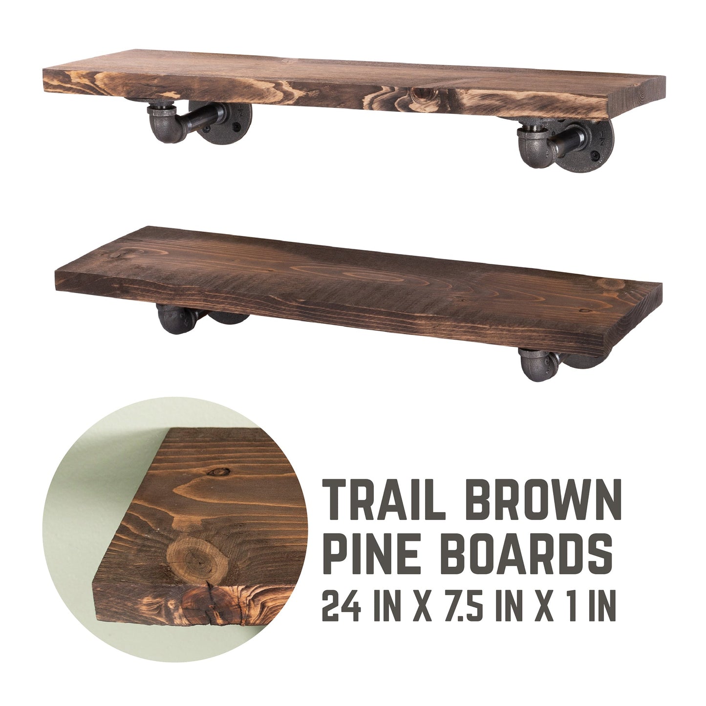 RESTORE Trail Brown 24 in. Shelves with L-Shaped Brackets