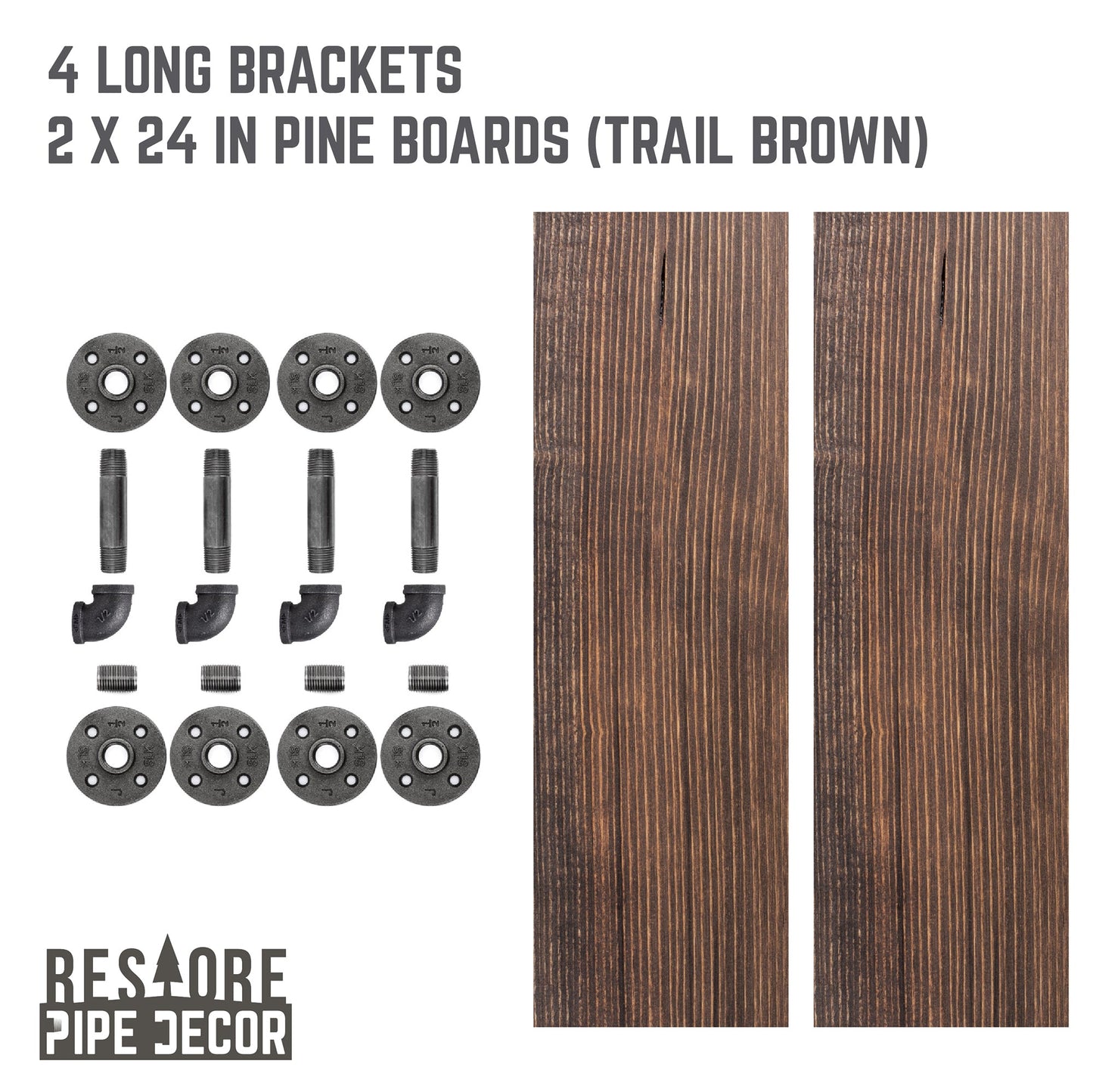 RESTORE Trail Brown 24 in. Shelves with L-Shaped Brackets